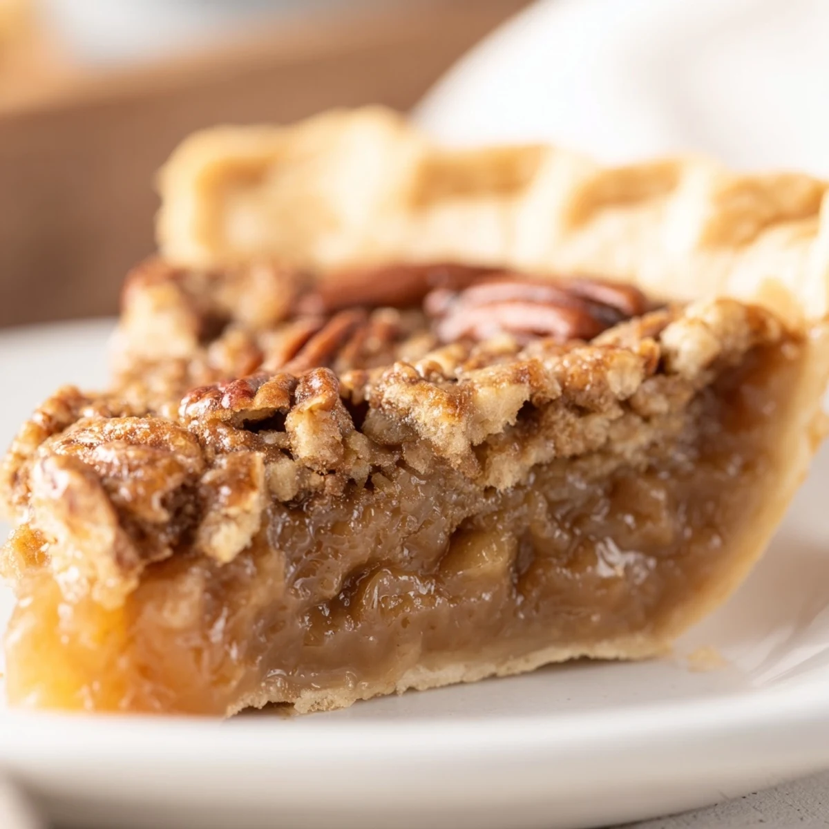 Southern Pecan Pie cooling on a wire rack, with steam rising gently from the deep, syrupy filling and a rustic, golden-brown crust.