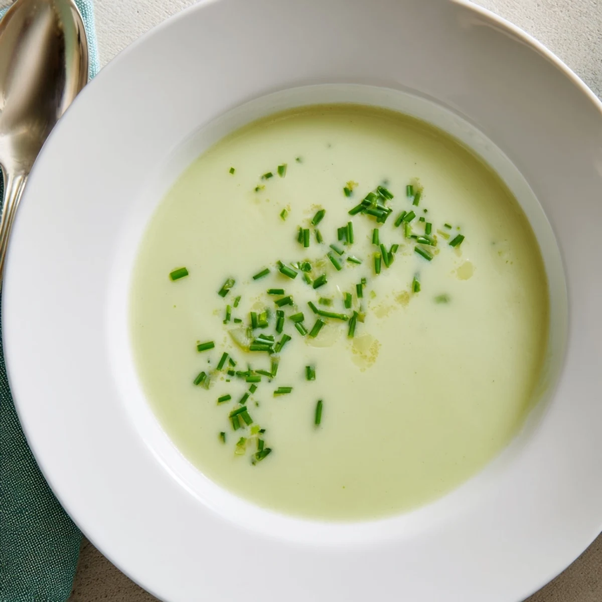 Velvety Creamy Leek Soup with Potatoes pureed smooth, served hot alongside crusty bread for a comforting lunch.