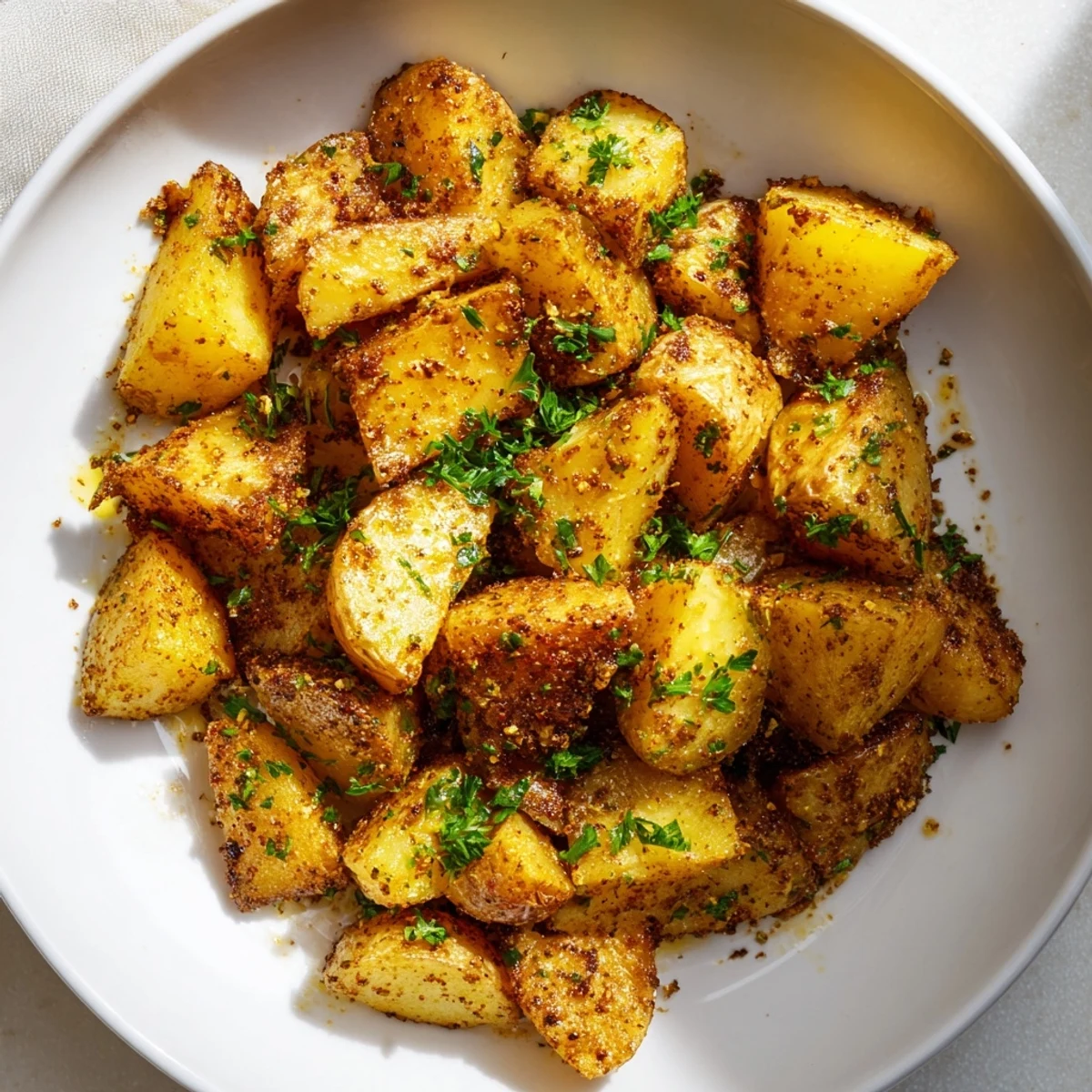 Hearty Cajun Spiced Roasted Potatoes served warm from the oven, showcasing a bold spice blend and a tender, fluffy interior.