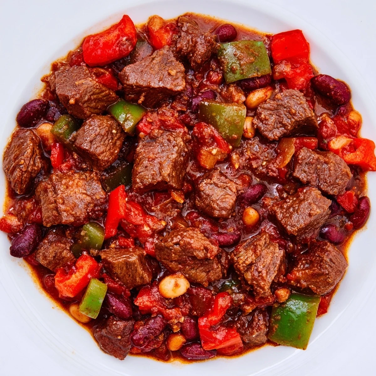 Hearty Championship Spicy Beef Chili simmering in a Dutch oven, garnished with fresh cilantro and a side of warm cornbread for dipping.