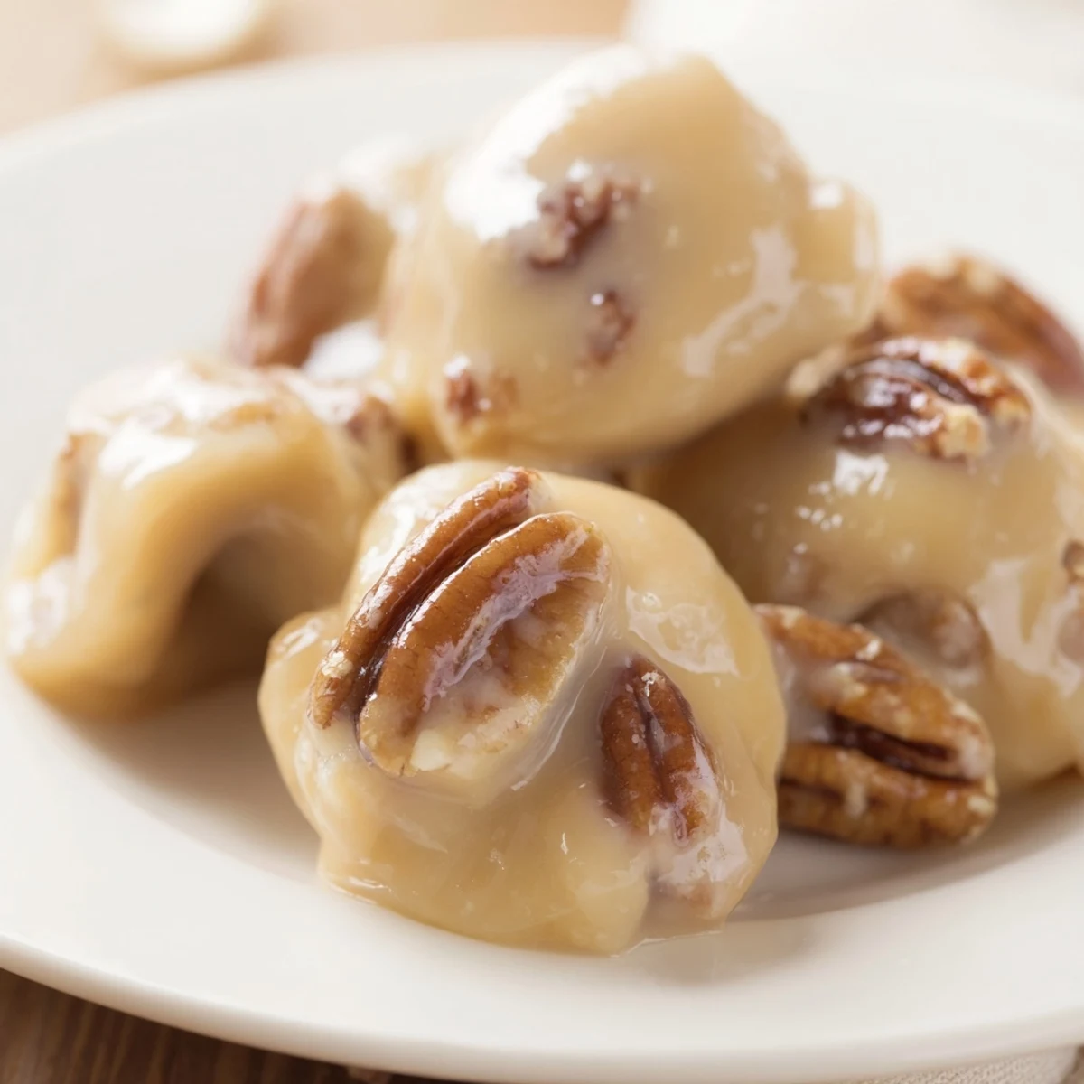 Freshly made Mardi Gras Pecan Pralines with Cream glistens on a tray, perfect for sharing.