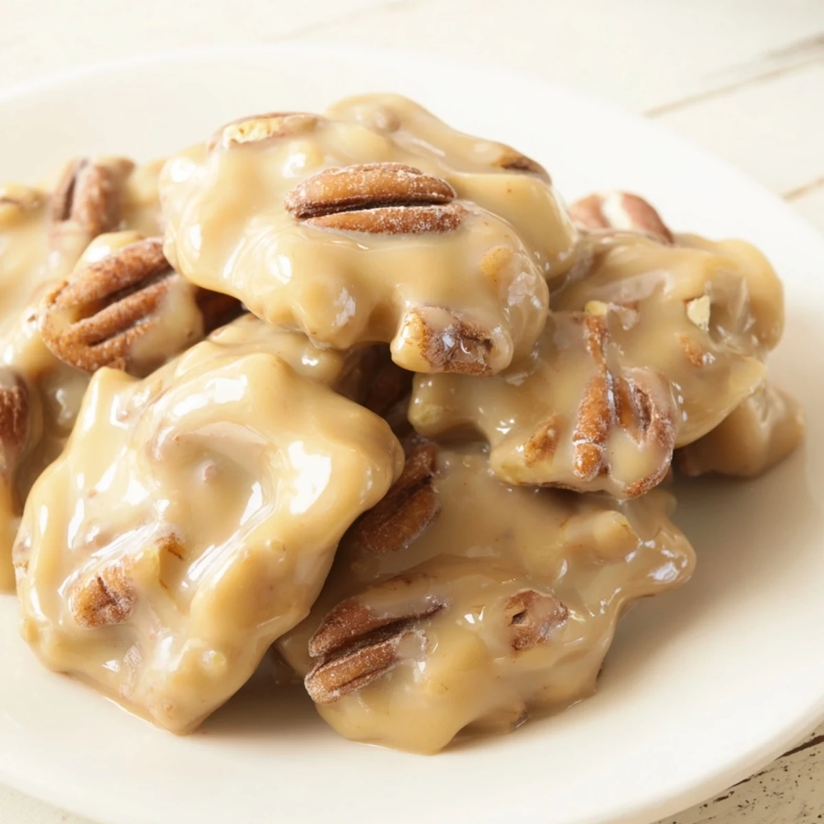Golden Mardi Gras Pecan Pralines with Cream on a parchment-lined baking sheet, ready to cool.