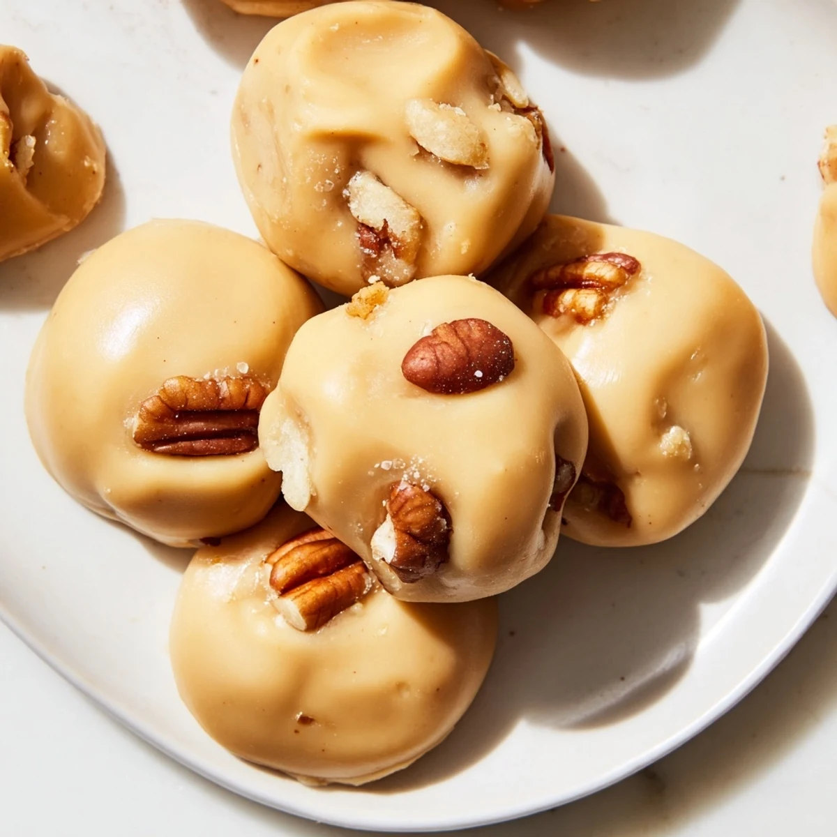 Sugary Mardi Gras Pecan Pralines with Cream nestled on parchment, a sweet Southern party treat.