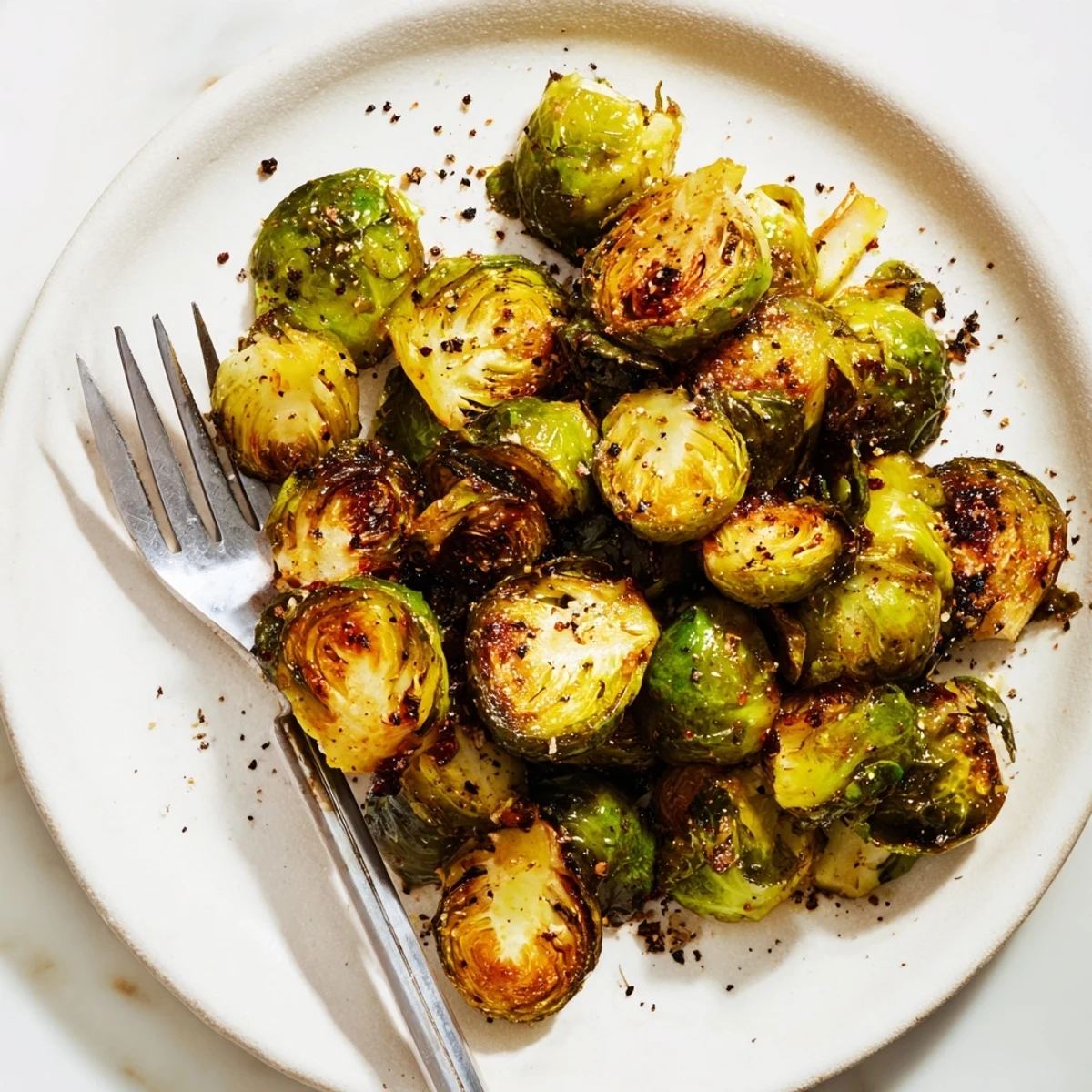 Caramelized roasted Brussels sprouts with honey, a vegetarian side dish for a cozy meal.