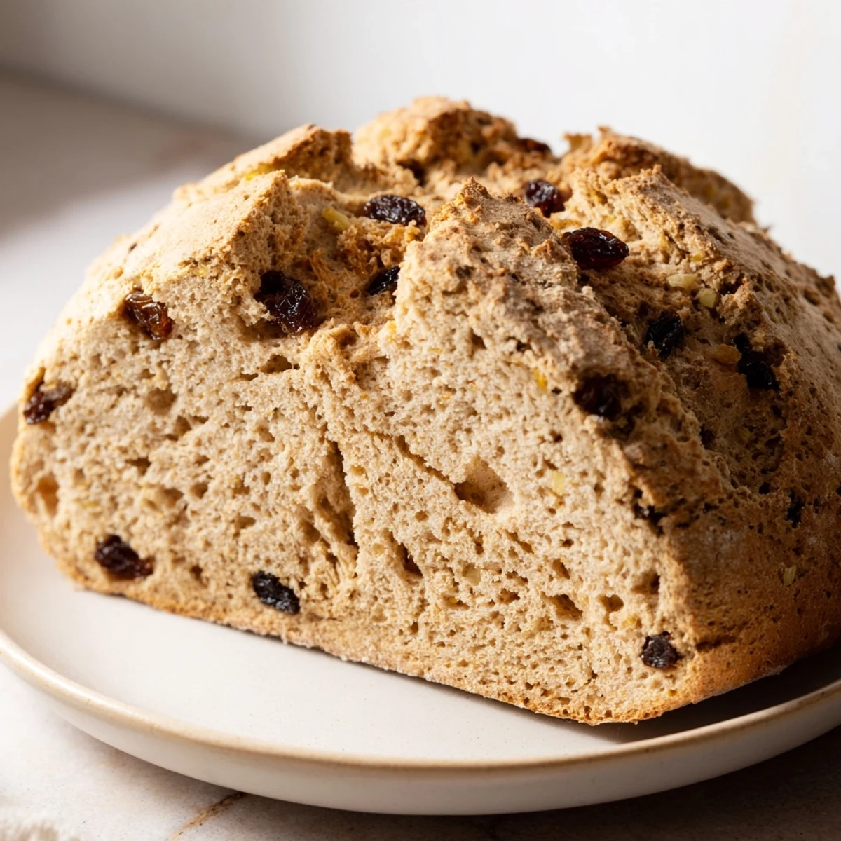 The hearty Whole Wheat Irish Soda Bread with Currants sits on a cooling rack, ready to be served with afternoon tea.