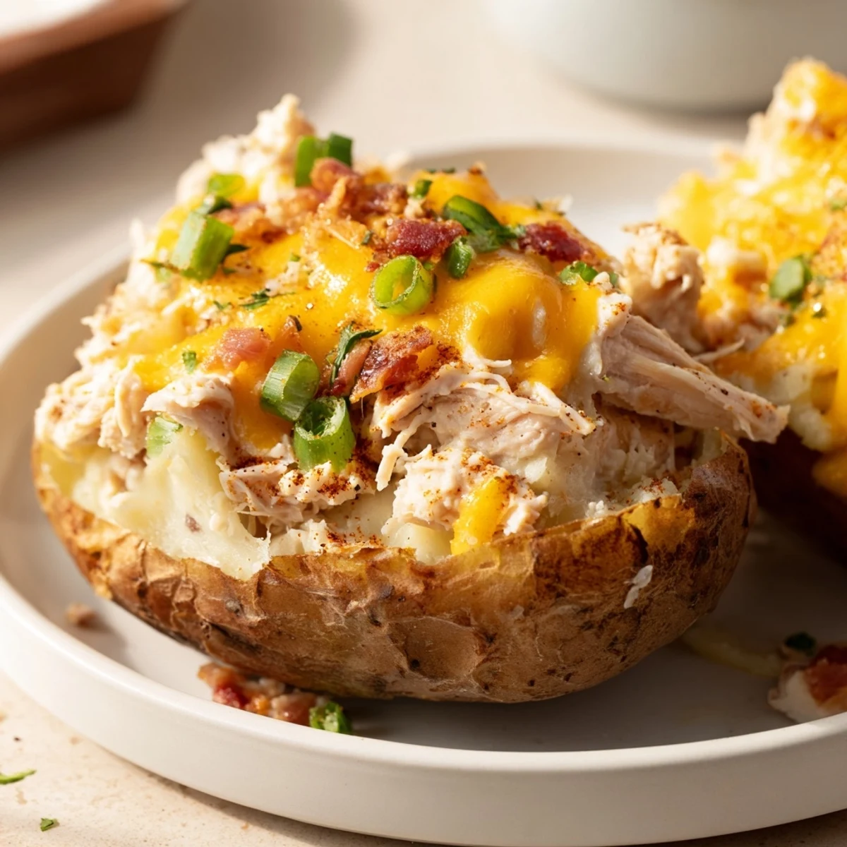 Golden twice-baked potatoes stuffed with creamy mashed filling and garnished with fresh parsley.