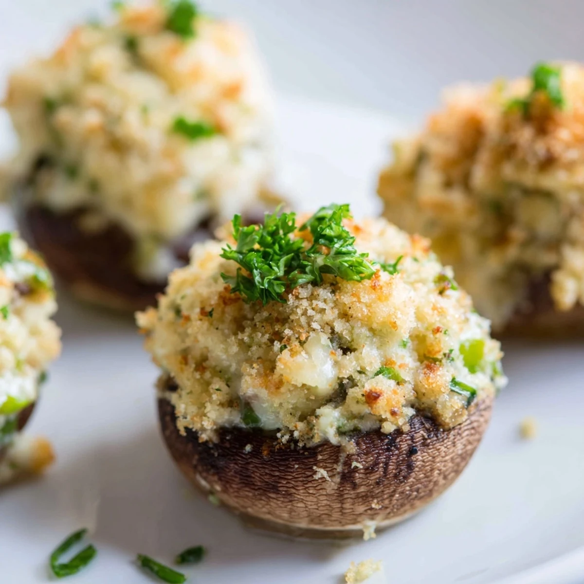 Close-up of warm Mozzarella Popper Stuffed Mushrooms with gooey cheese filling and a hint of smoked paprika.