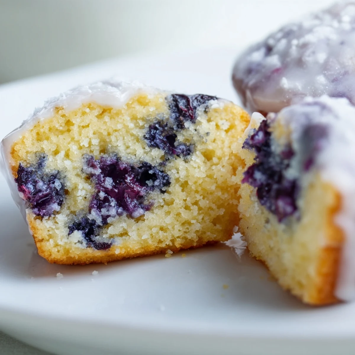 Moist Lavender Blueberry Tea Cakes with a tender crumb and purple blueberries peeking out from the fluffy batter.