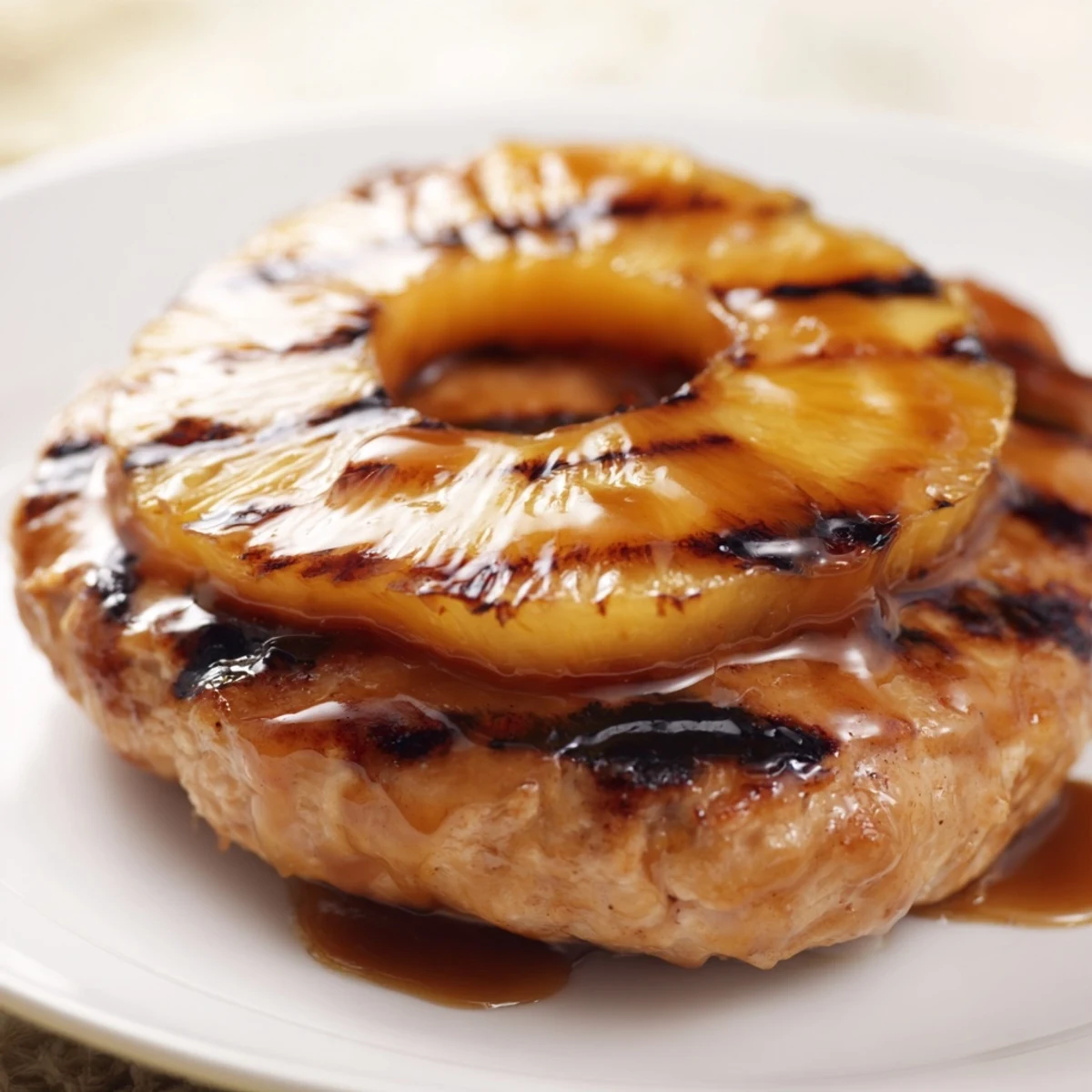 This juicy Hawaiian Pineapple Chicken Burger features a tender patty with grilled pineapple and tangy teriyaki sauce on a soft bun.