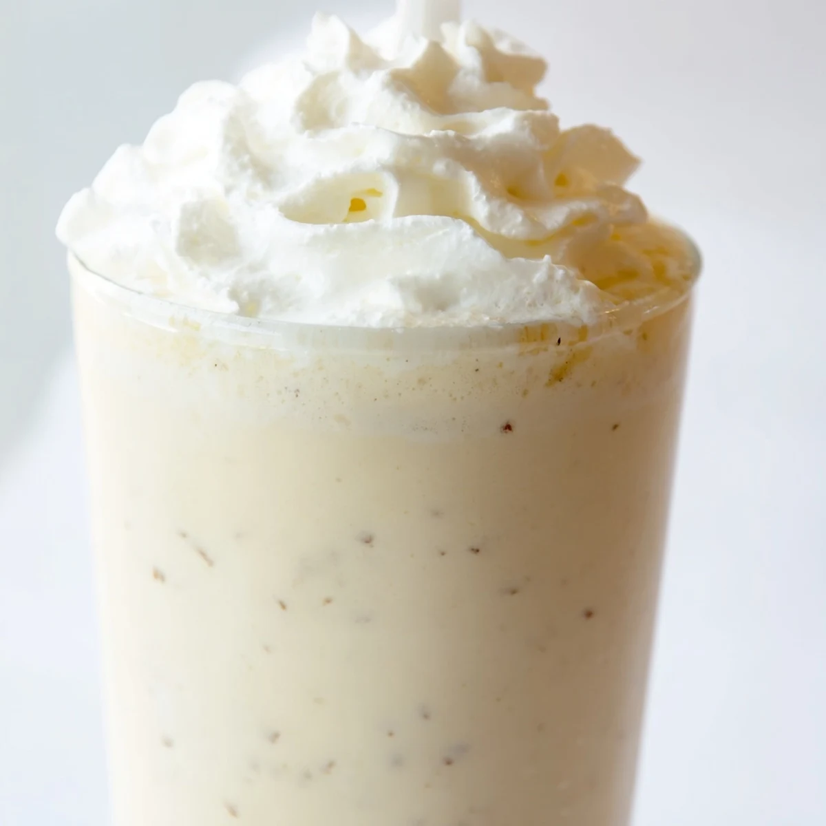 Homemade Starbucks Vanilla Bean Frappuccino blended with ice, milk, and vanilla bean ice cream.