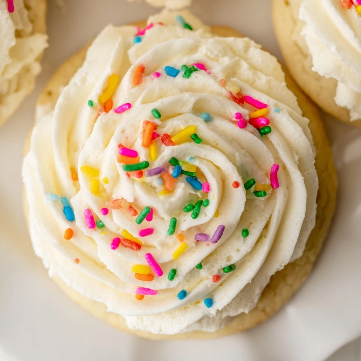 A platter of Walmart-Style Sugar Cookies with Buttercream Frosting, with smooth pastel icing and a glass of milk for a perfect sweet snack.