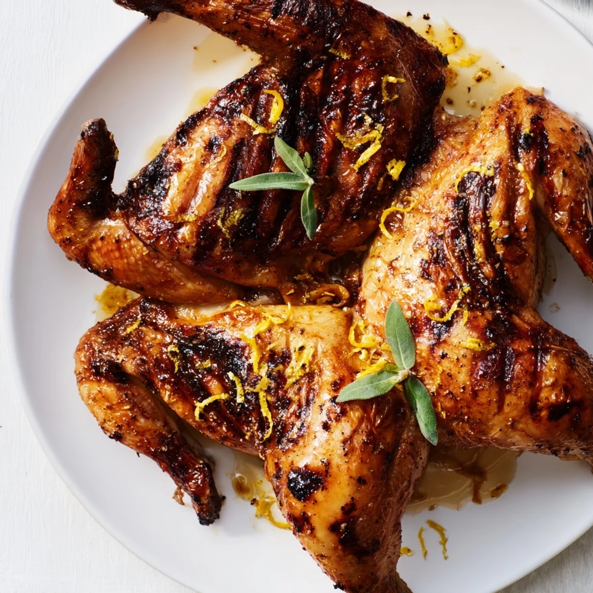 Perfectly roasted BBQ Roast Lemon and Oregano Chicken on a cutting board, sliced to reveal tender meat, with fresh oregano and lemon slices nearby.