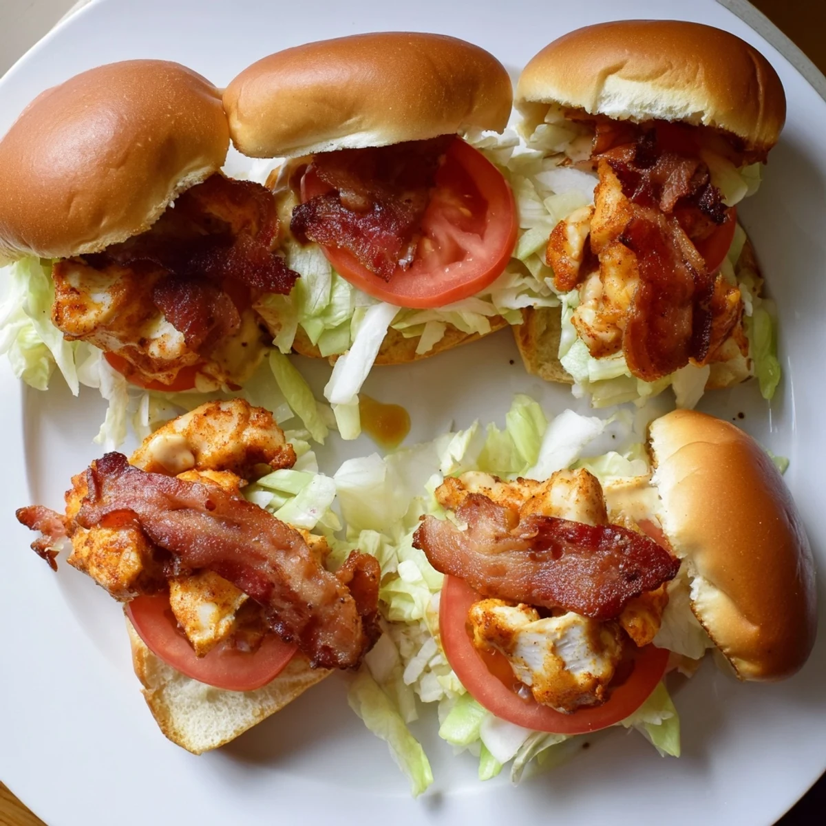 Golden-toasted Honey Mustard BLT Chicken Sliders stacked on a platter, perfect for game day or a family dinner.