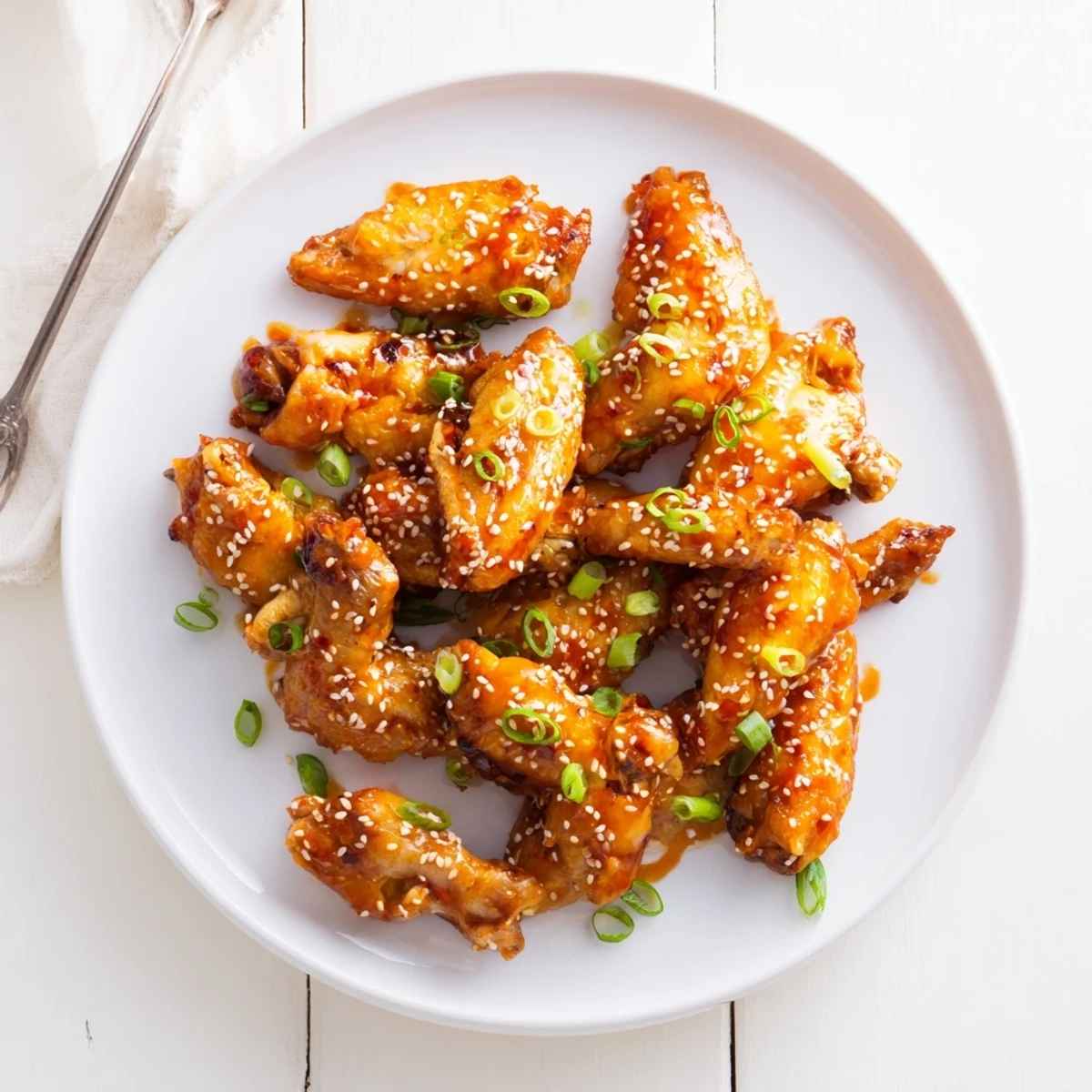 Sticky Orange Chicken Wings tossed with sesame seeds and sliced green onions over steamed rice.