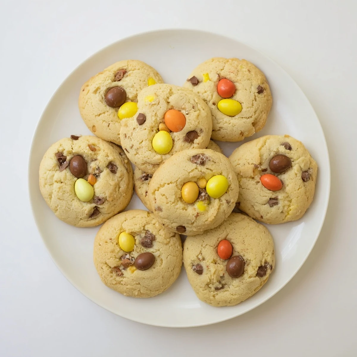 Chewy homemade mini egg cookies with pastel candy pieces and soft baked centers