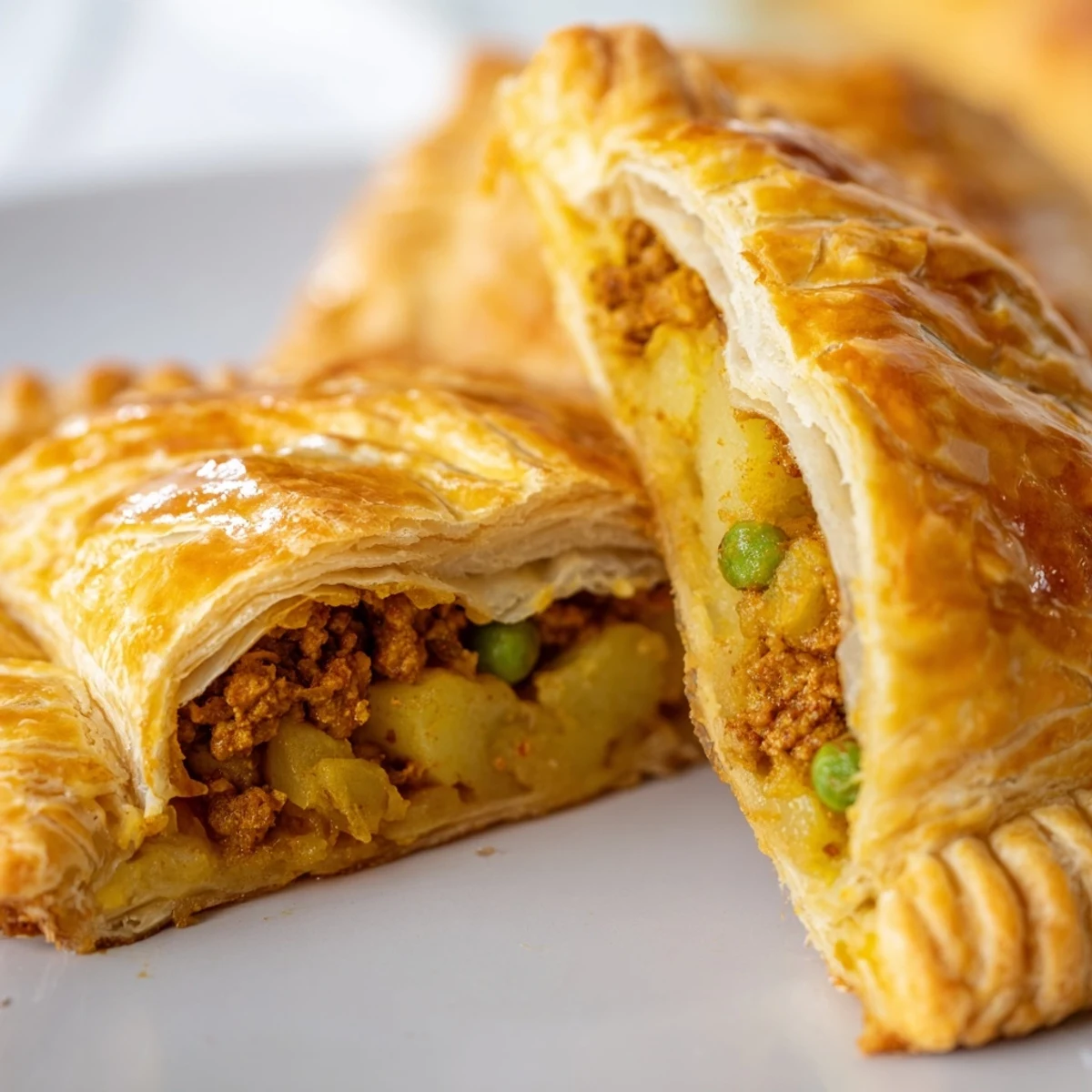 Handheld curry puffs with beef baked until golden with a crisp exterior