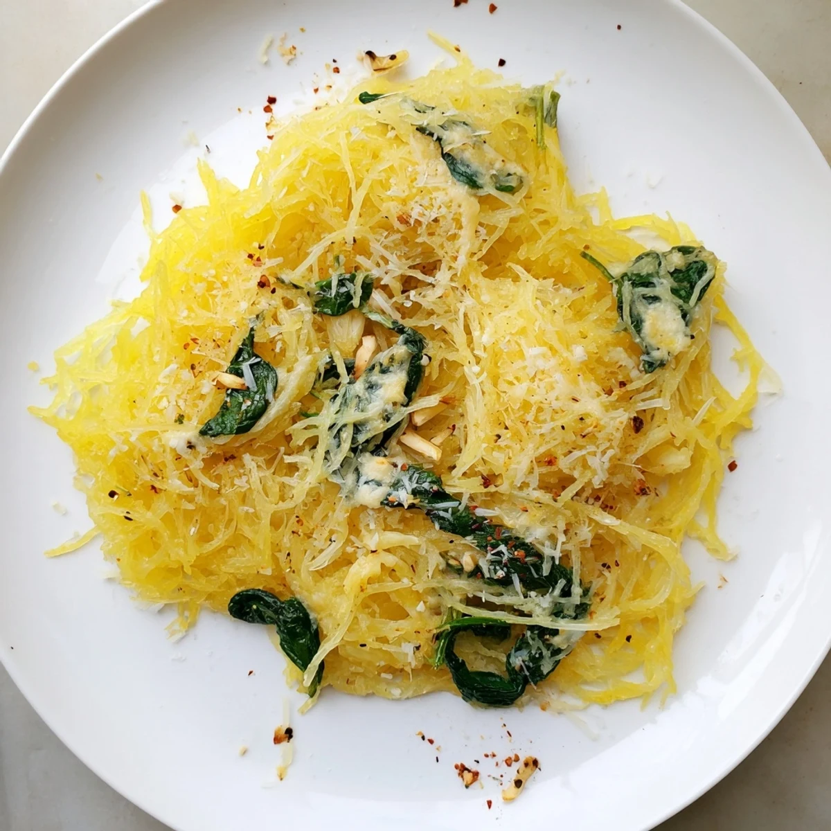 Fork-twirled spaghetti squash mixed with herbaceous Boursin cheese and sautéed vegetables for a comforting low-carb dinner