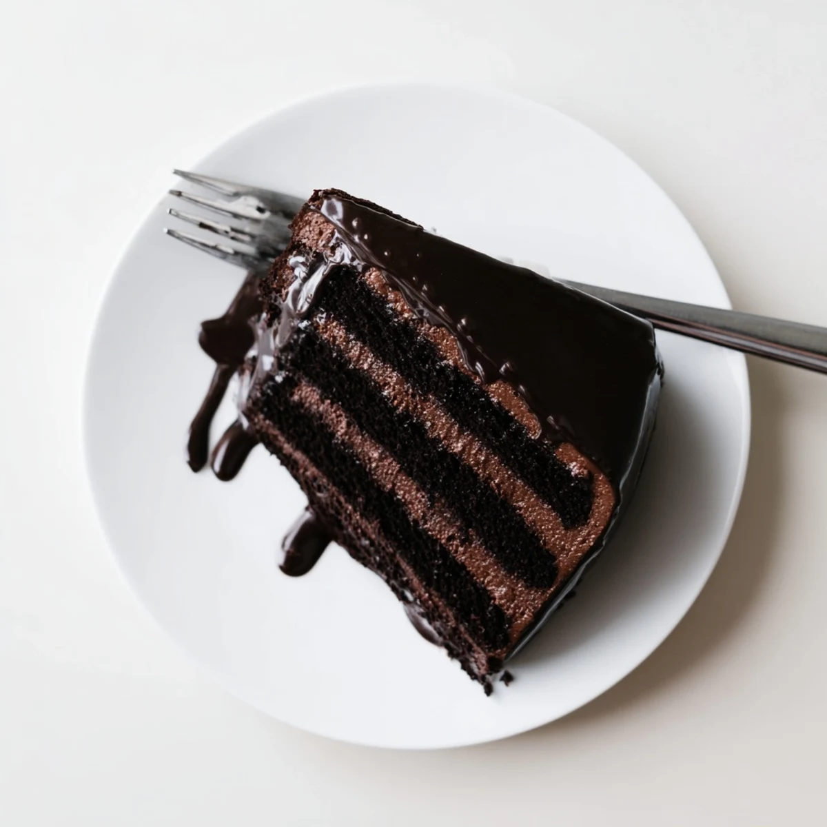 Elegant dark chocolate mousse cake topped with smooth ganache on a serving platter