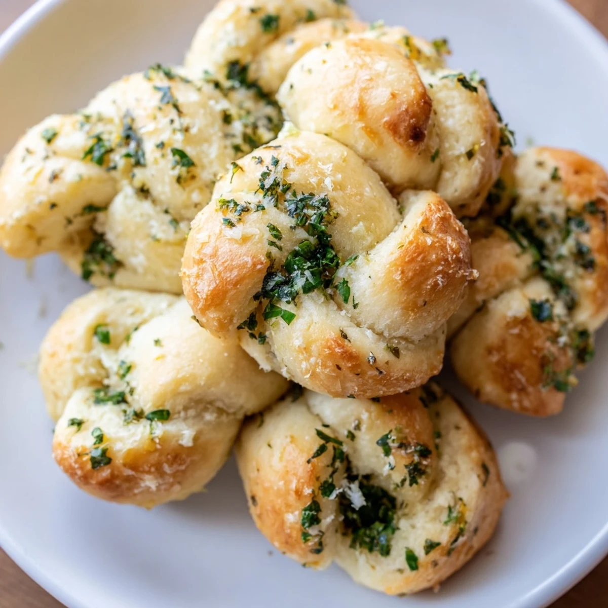 Soft pillowy gluten-free garlic knots arranged on a baking sheet ready for Italian dinner