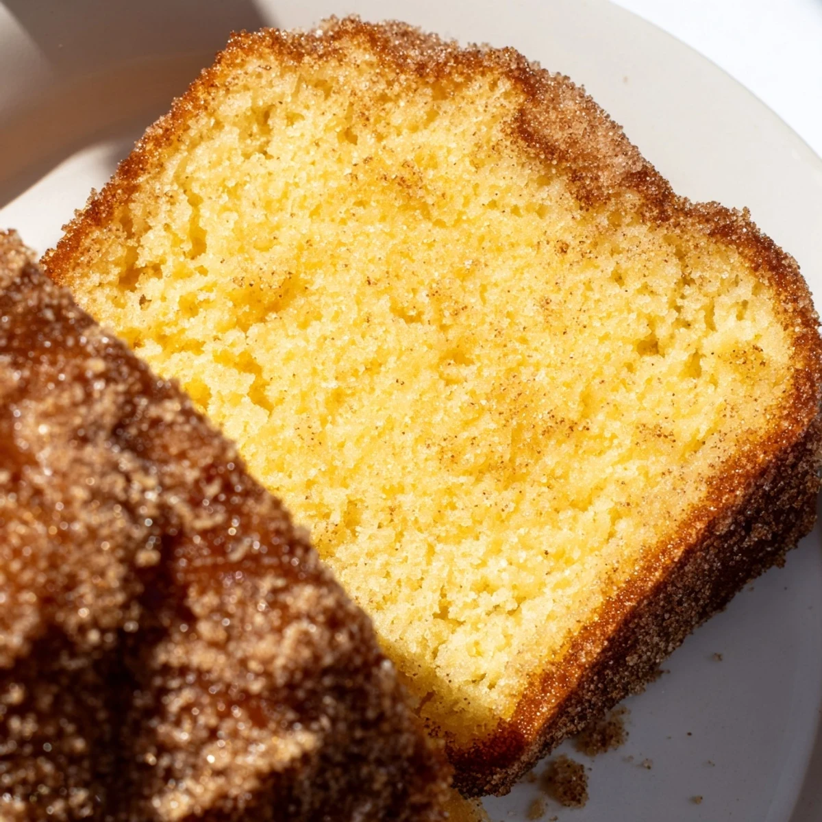 Warm cinnamon sugar donut bread slice revealing moist tender interior perfect for breakfast