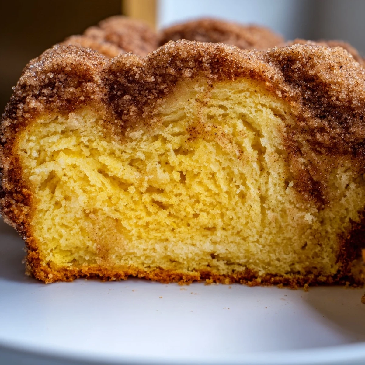 Homemade cinnamon sugar donut bread freshly baked with golden crust and sweet coating