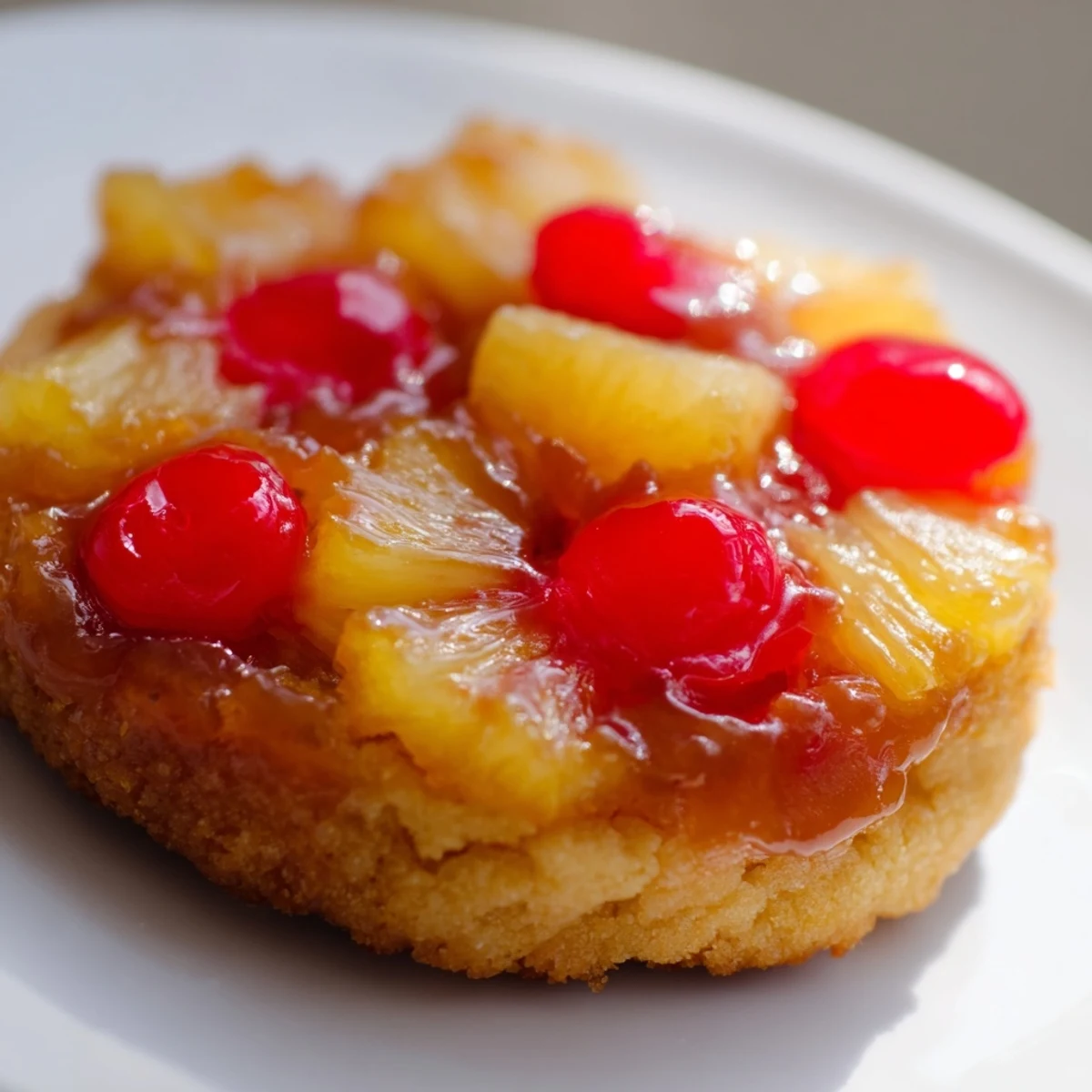 Freshly baked pineapple upside down sugar cookies arranged on a wire rack with glistening brown sugar pineapple topping