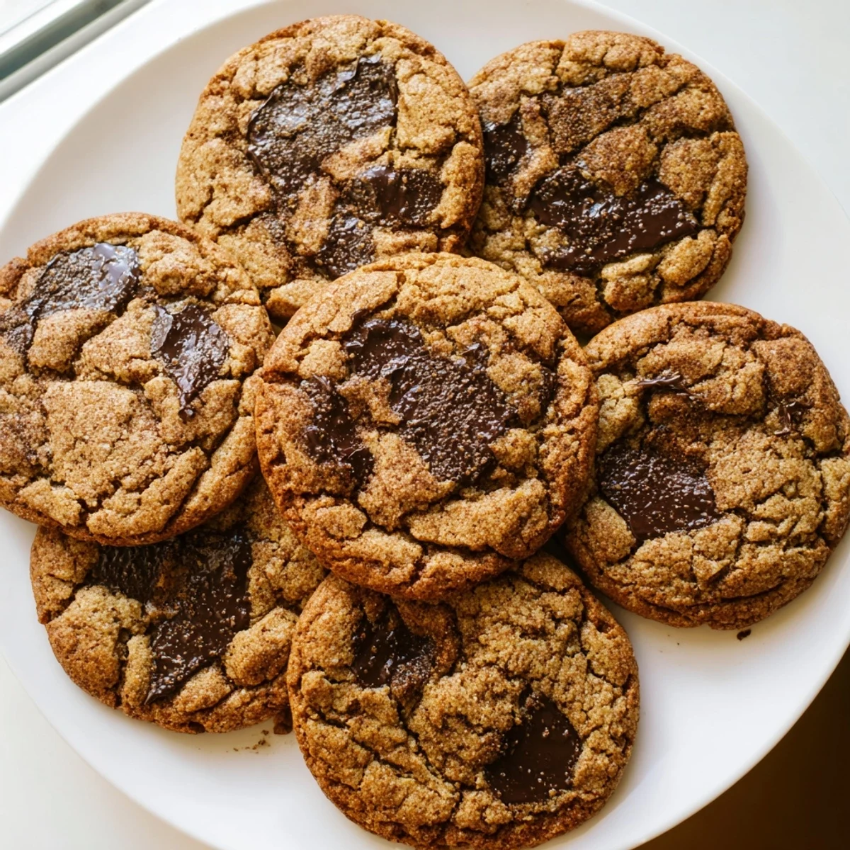 Soft chewy Vietnamese cinnamon chocolate chip cookies with melty chocolate chunks on a white plate