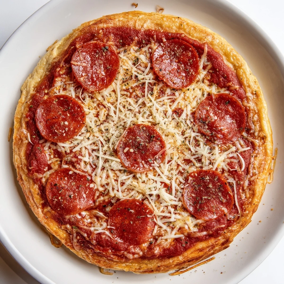 Golden homemade Pizza Hut pan pizza with thick crispy crust and bubbling mozzarella cheese