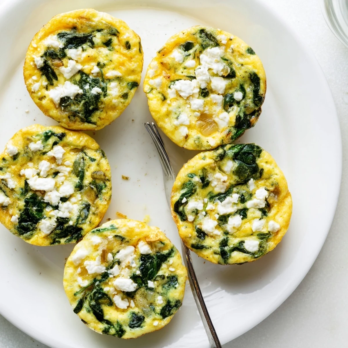 Fluffy egg muffins with spinach and feta garnished with fresh parsley leaves