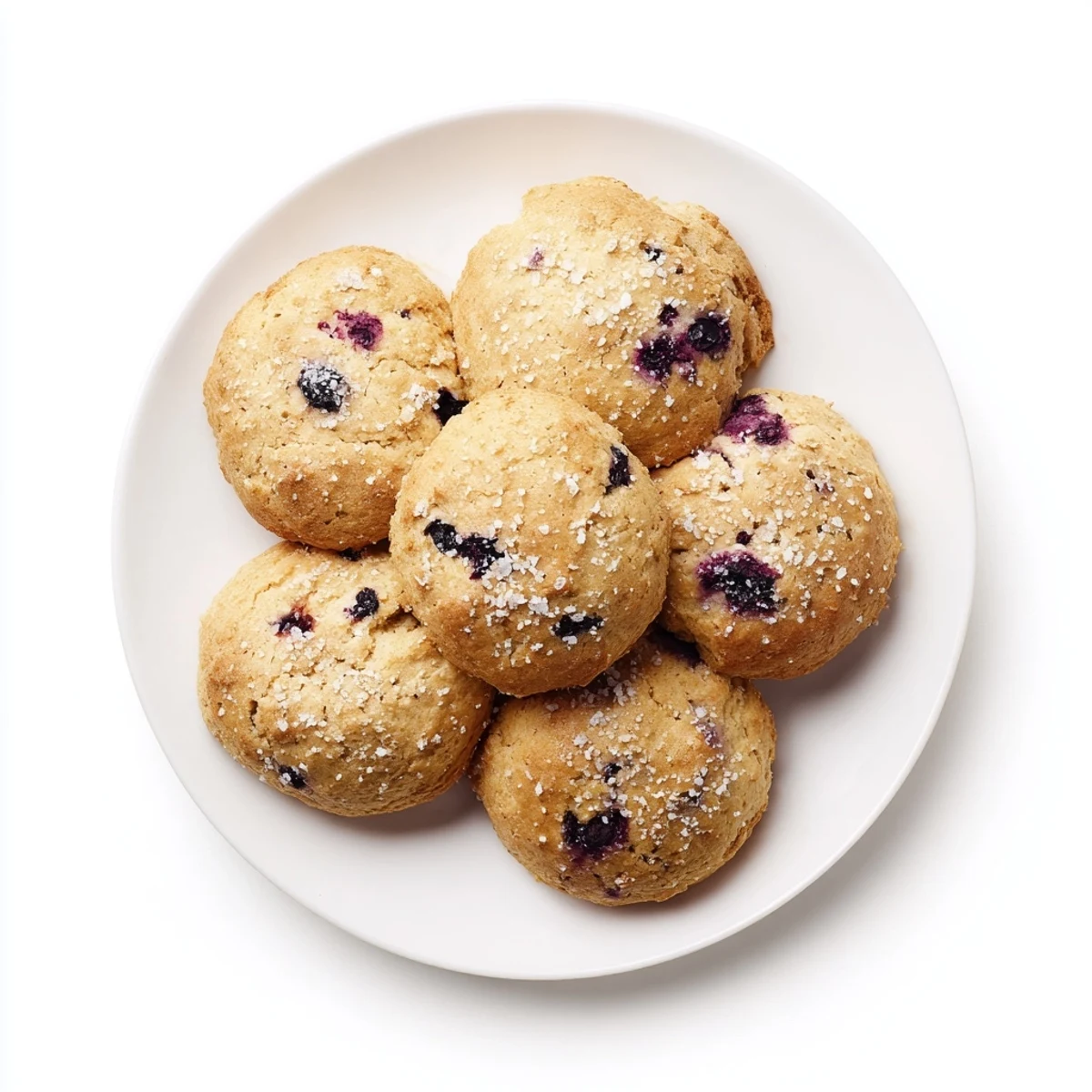 Golden blueberry biscuits fresh from the oven with a generous sprinkle of coarse sugar topping