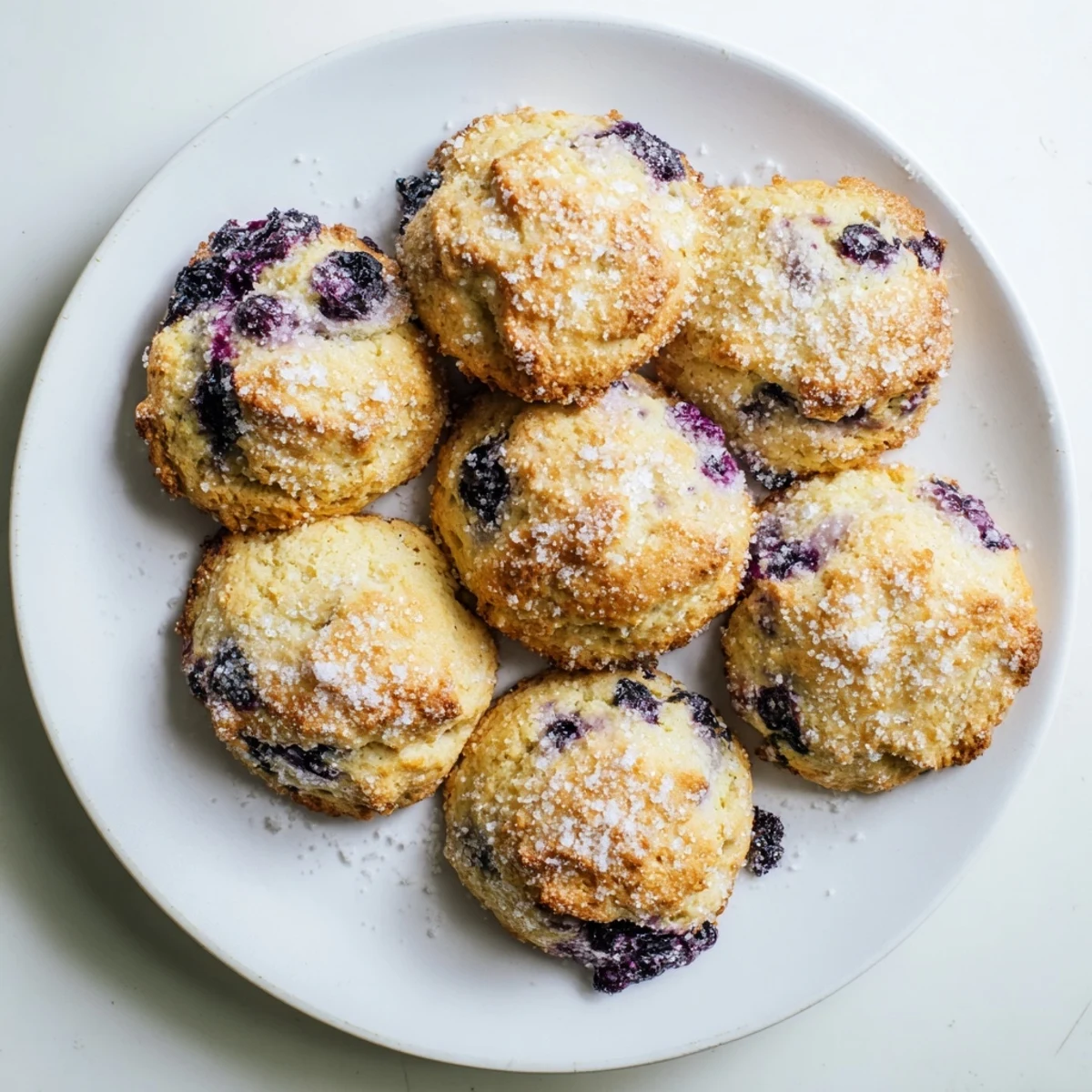 Tender homemade blueberry biscuits stacked high featuring juicy purple berries throughout golden layers