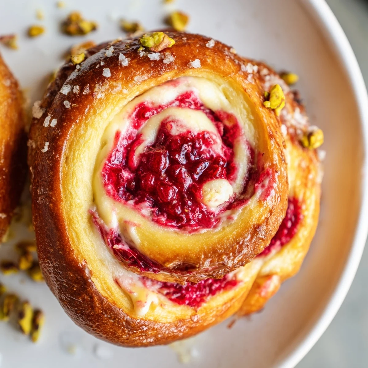 Fluffy rose-infused cheesecake buns stuffed with vibrant raspberry compote and sprinkled with demerara sugar