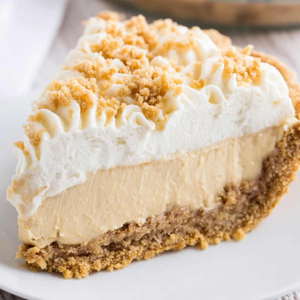 Velvety Old Fashioned Amish Peanut Butter Dream Pie slice showing rich custard filling and crumb topping