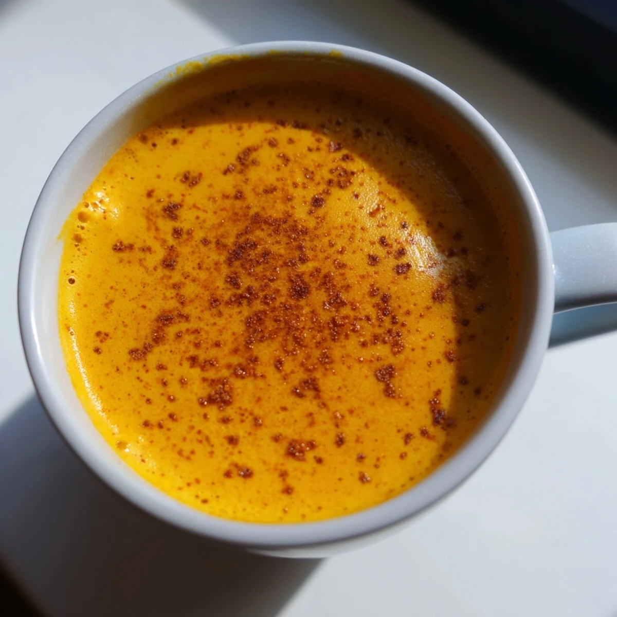 Creamy Goguma Latte topped with cinnamon in a cozy mug on a chilly afternoon