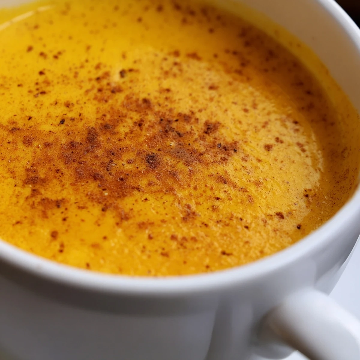 Steaming mug of Goguma Latte with rich roasted sweet potato and frothy warm milk