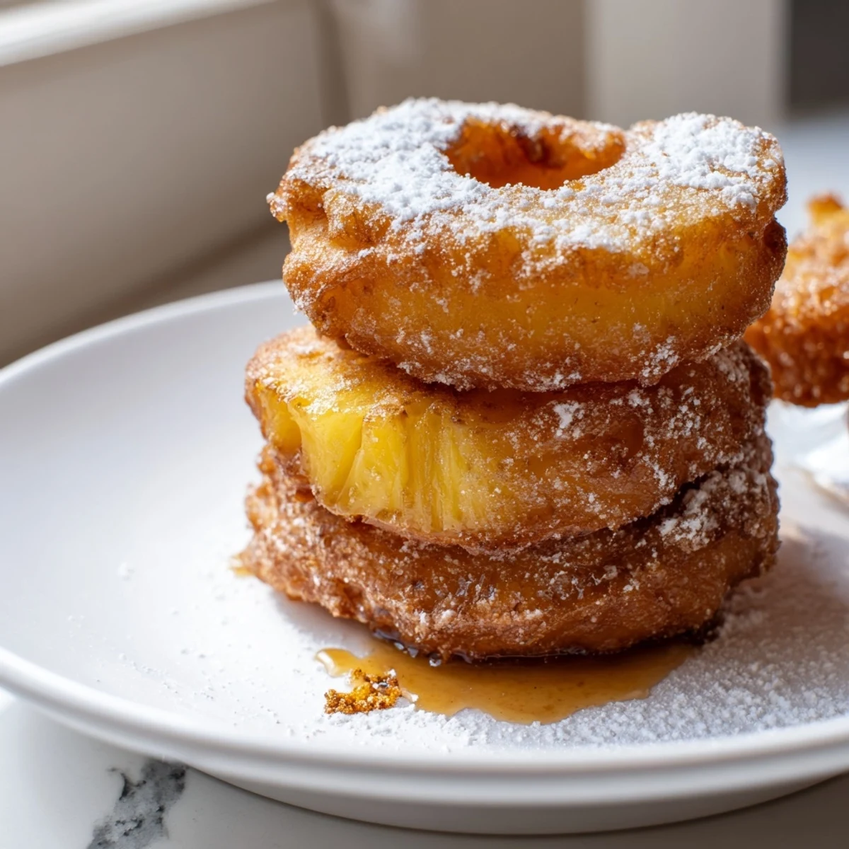 Light and crunchy fried pineapple rings served warm with a generous cinnamon sugar coating