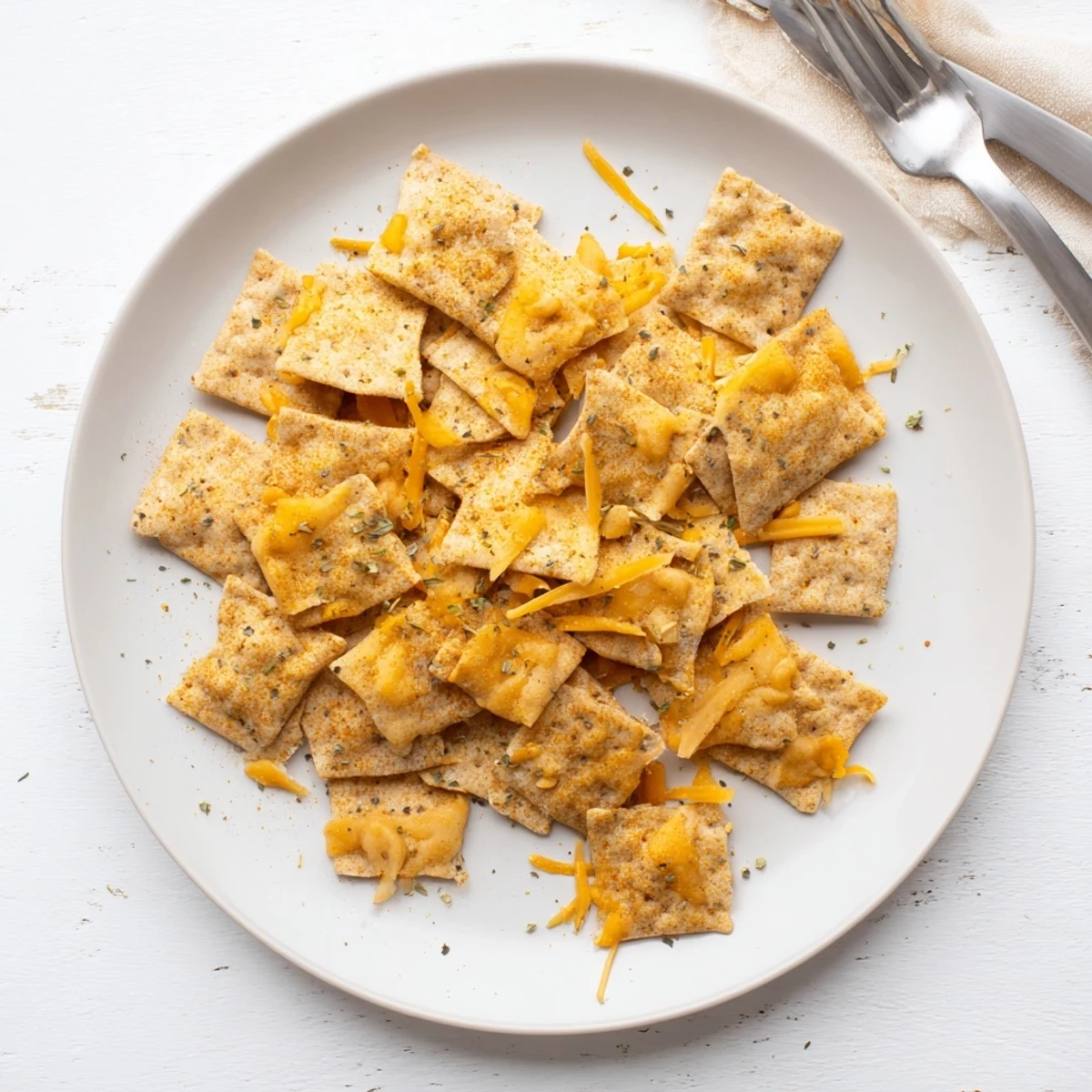 Crunchy homemade taco crackers arranged on a rustic board beside a bowl of fresh salsa.