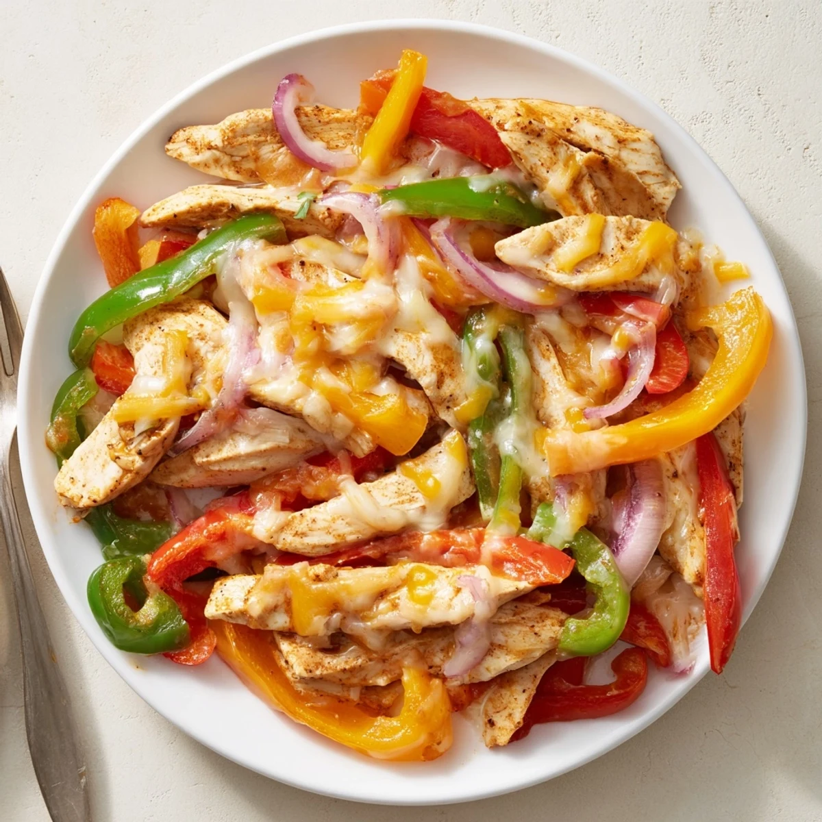 Aromatic Cheesy Baja Chicken Bell Pepper Skillet served with warm corn tortillas