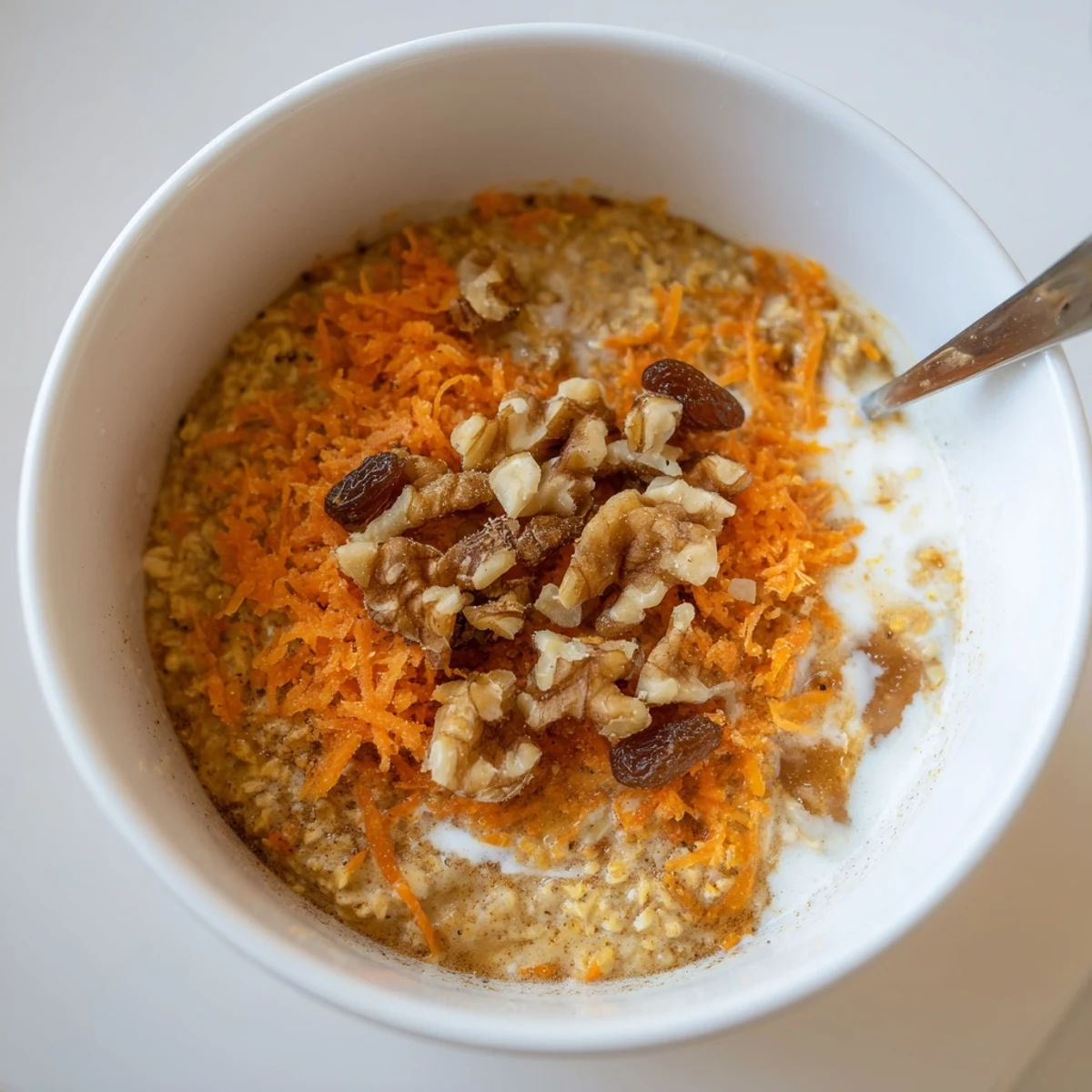 Make ahead Carrot Cake Overnight Oats with cinnamon aroma, creamy yogurt swirl