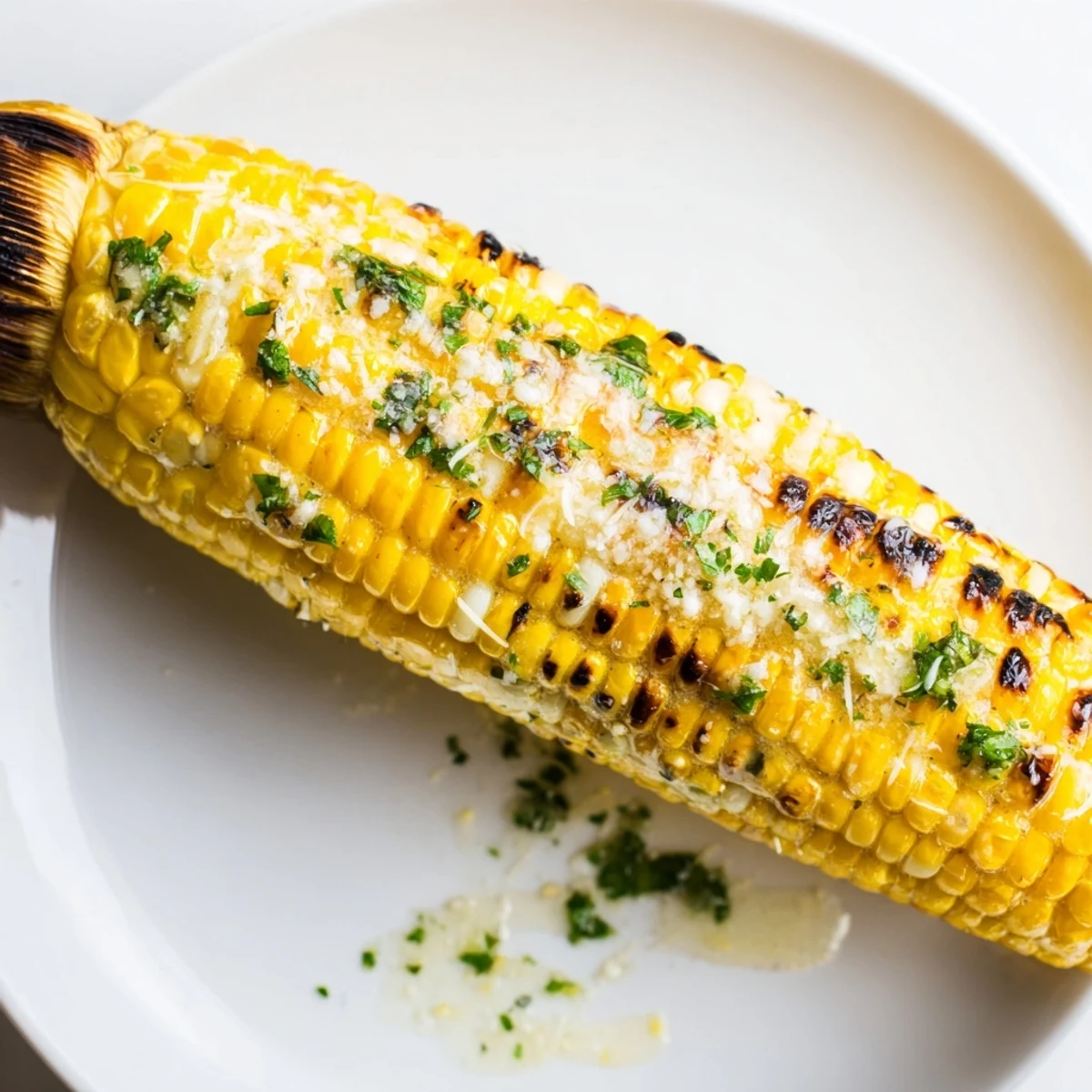 Hot Garlic Parmesan Corn On The Cob brushed with melted butter, zesty lemon.