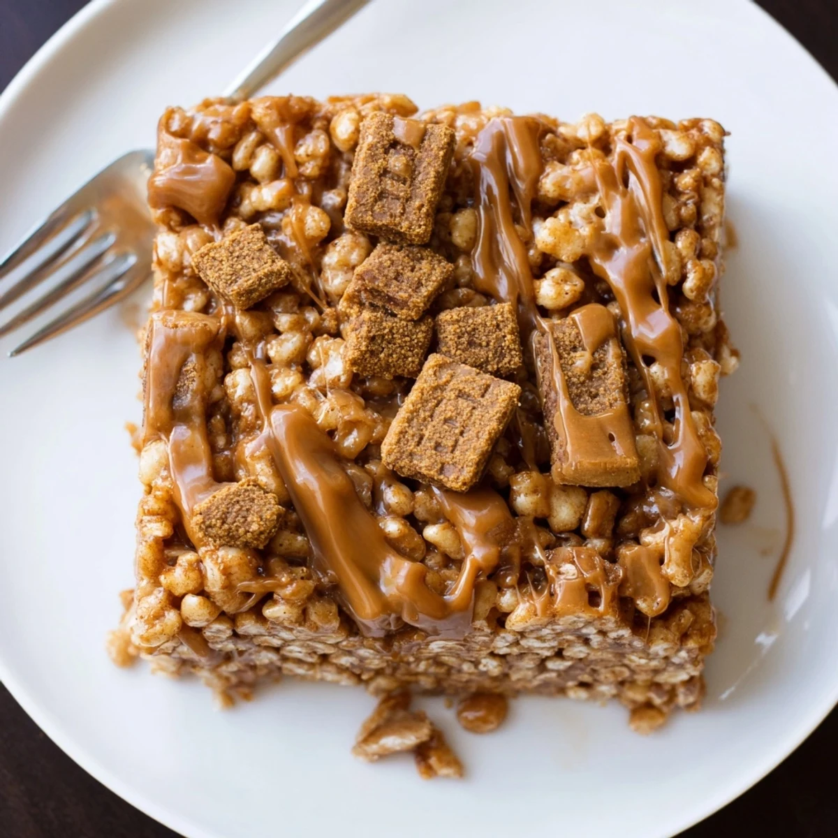 Cooling on parchment, Biscoff Rice Krispie Treats await a coffee pairing