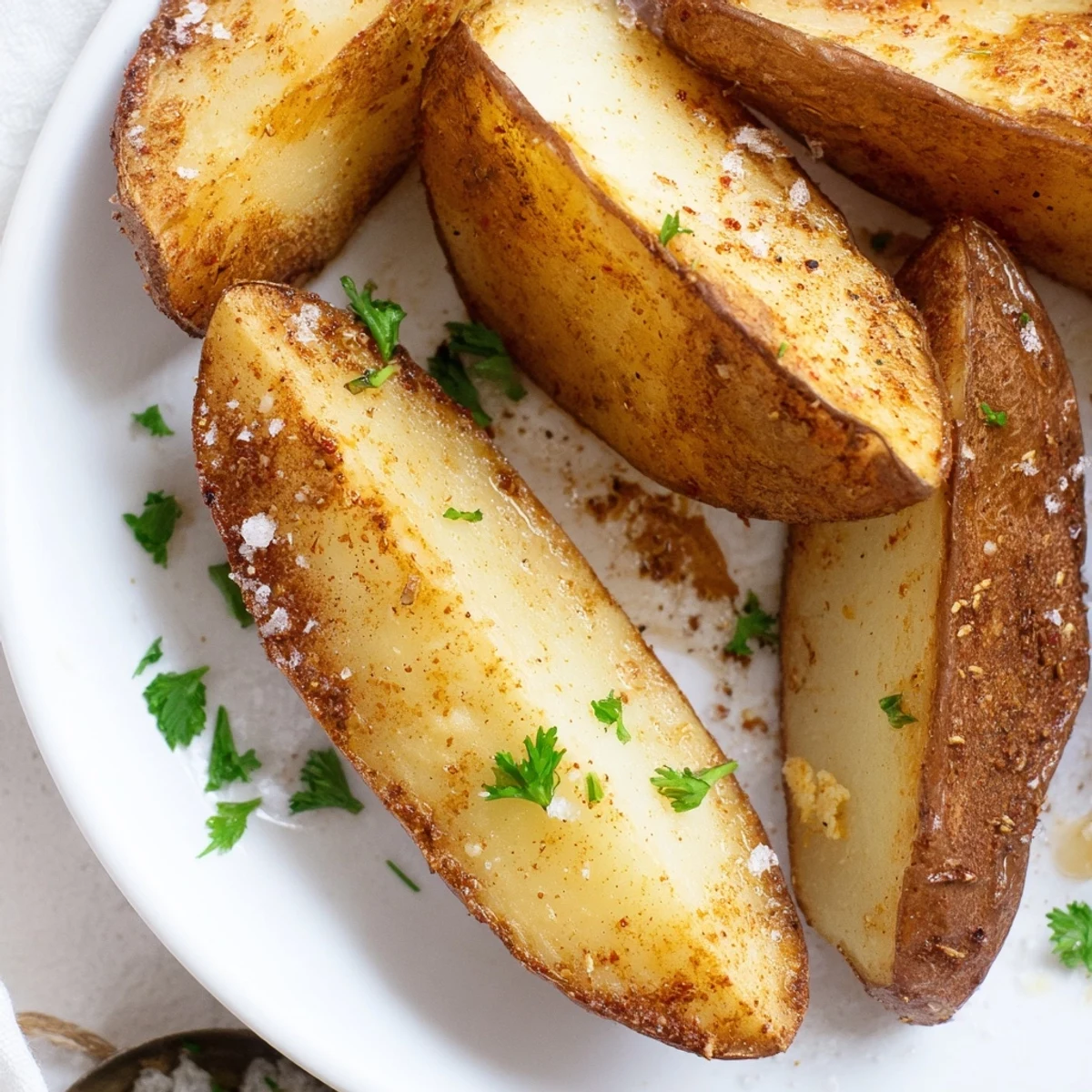 Crispy oven-baked Potato Wedges with golden edges and fluffy interiors, served hot