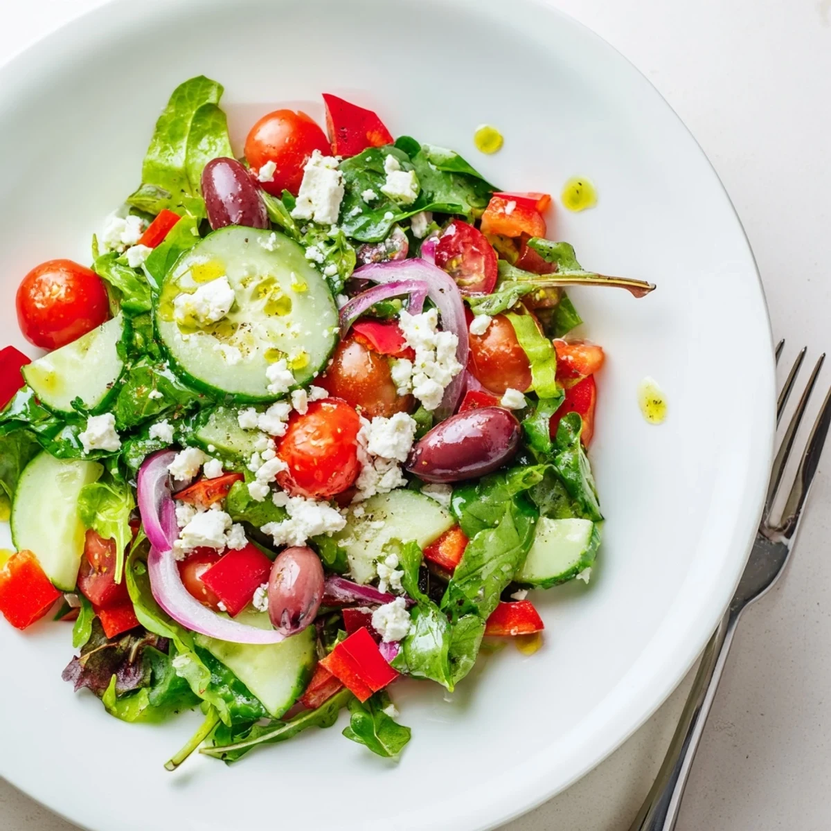 Colorful Fresh Salad Recipe served in a bowl with crunchy cucumbers.