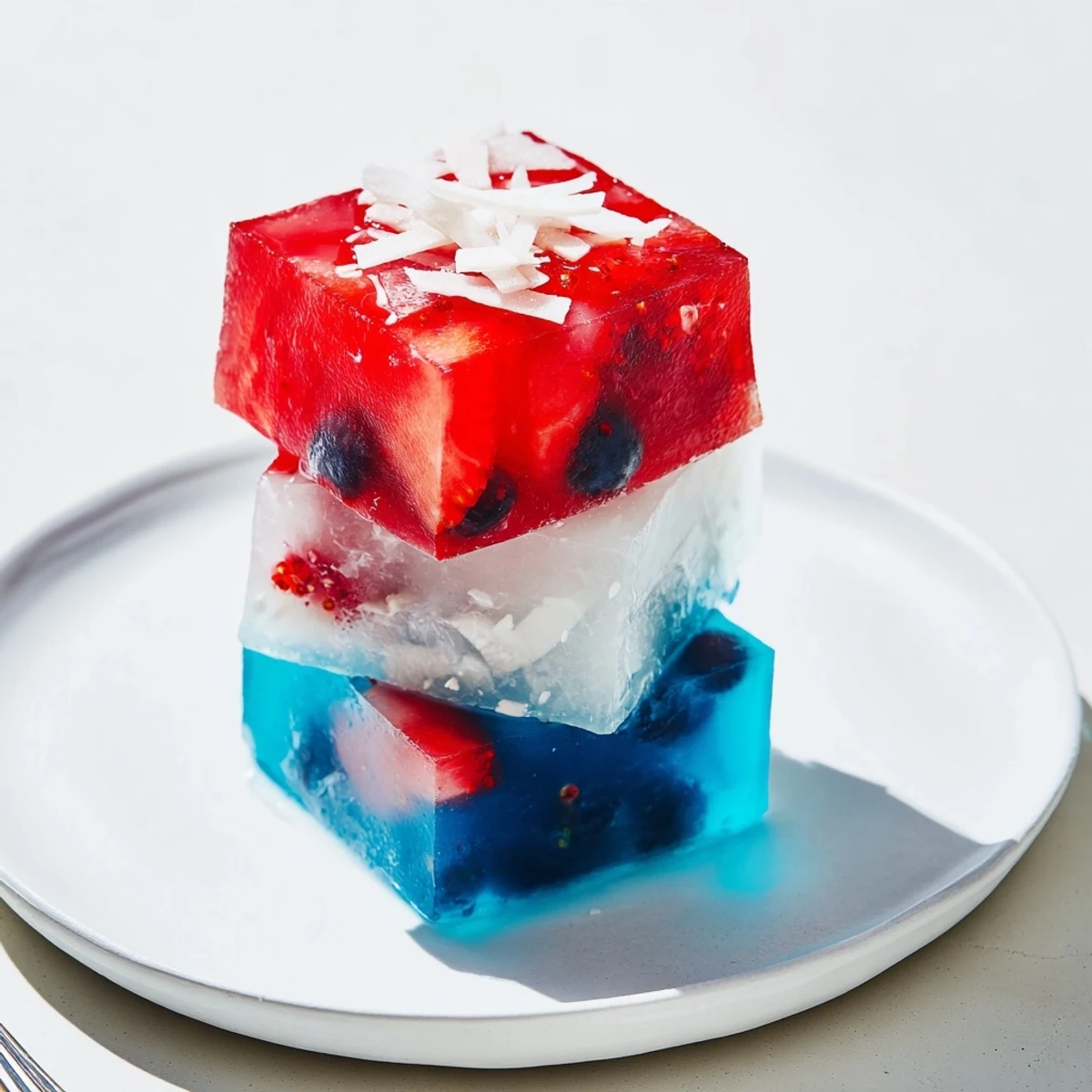 Red White And Blue Ice Cubes Recipe chilling lemonade with fruity, patriotic layered colors.