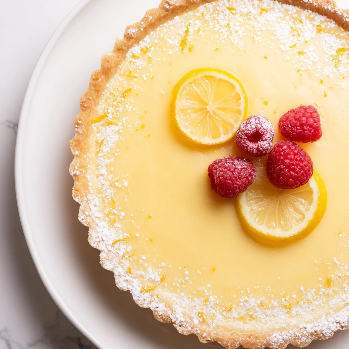 Creamy Lemon Tart Recipe with silky filling, golden crust, powdered sugar dusting