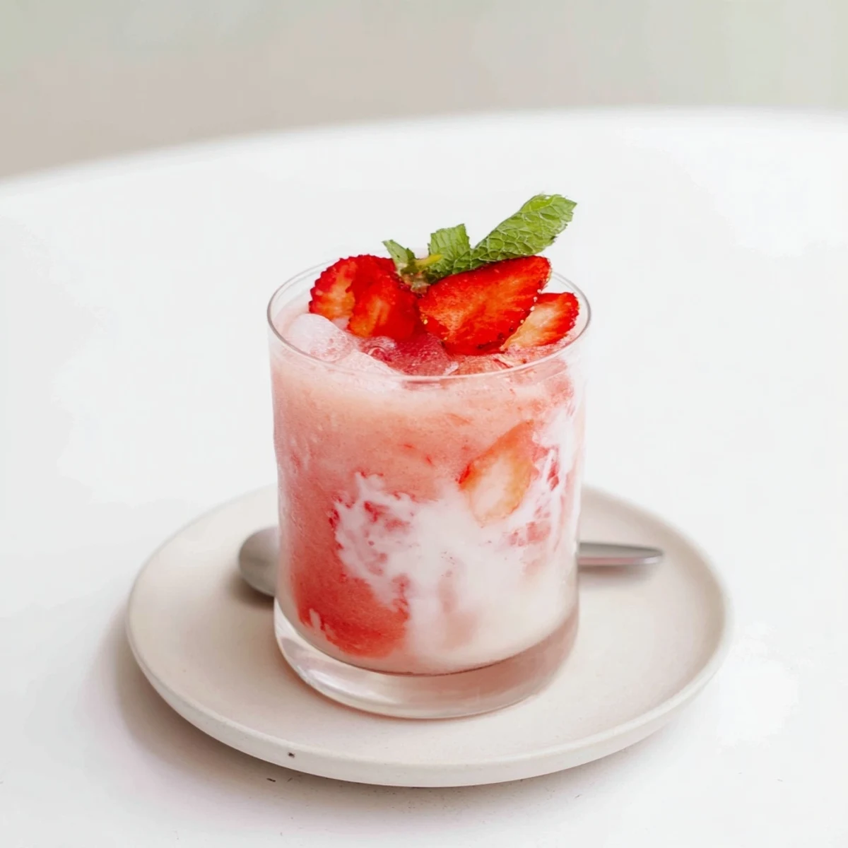 Refreshing Strawberry Coconut Cooler Recipe poured into cold glasses with strawberry slices