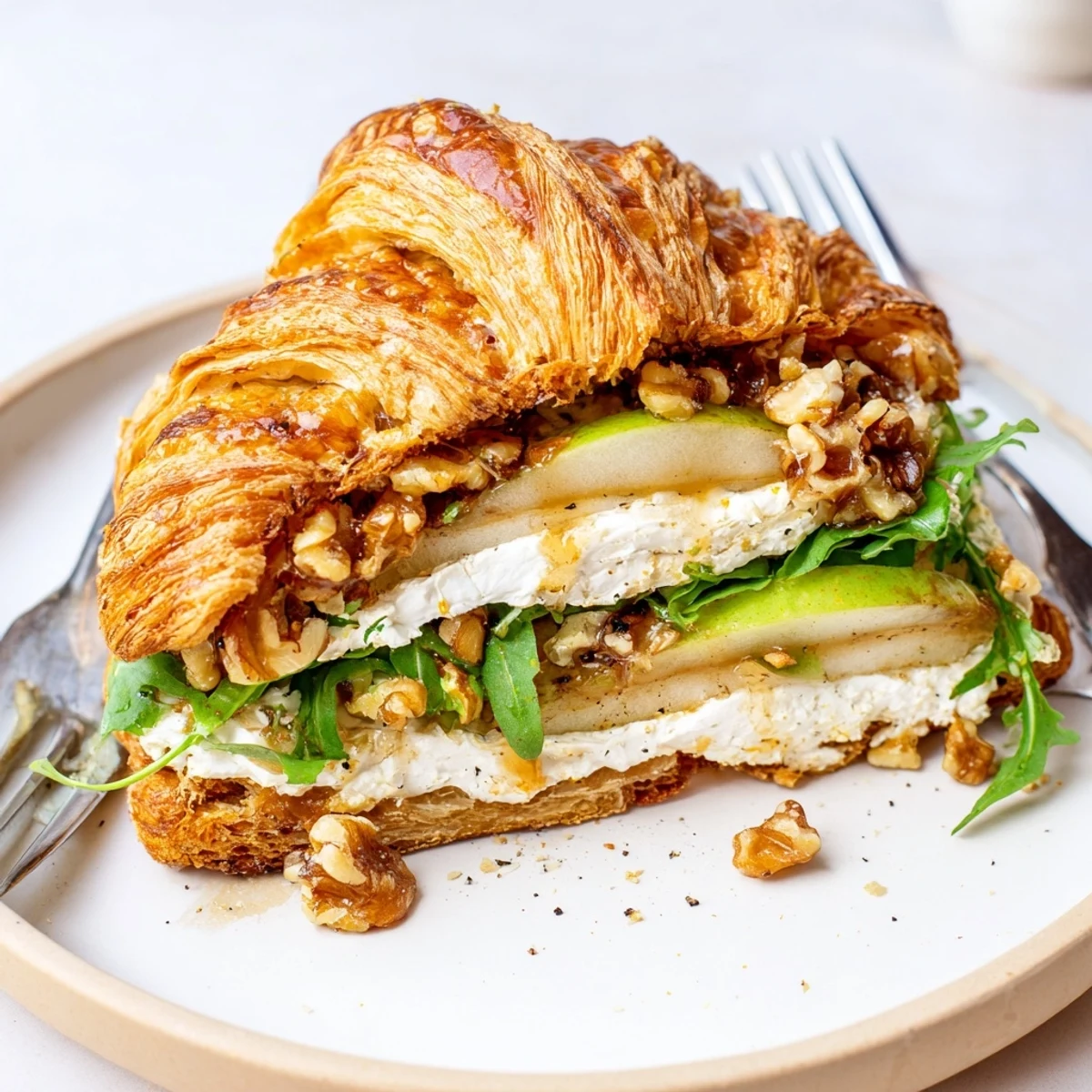 Apple Goat Cheese Croissant Sandwich Recipe with buttery croissant, crisp apple slices