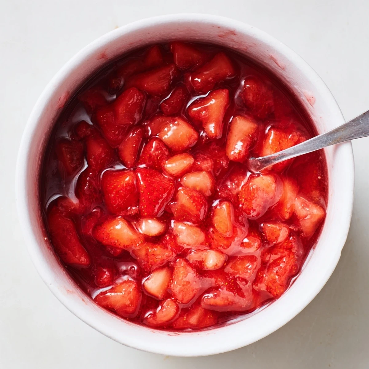 Homemade Strawberry Cake Filling Recipe spooned between cake layers, bright lemon aroma