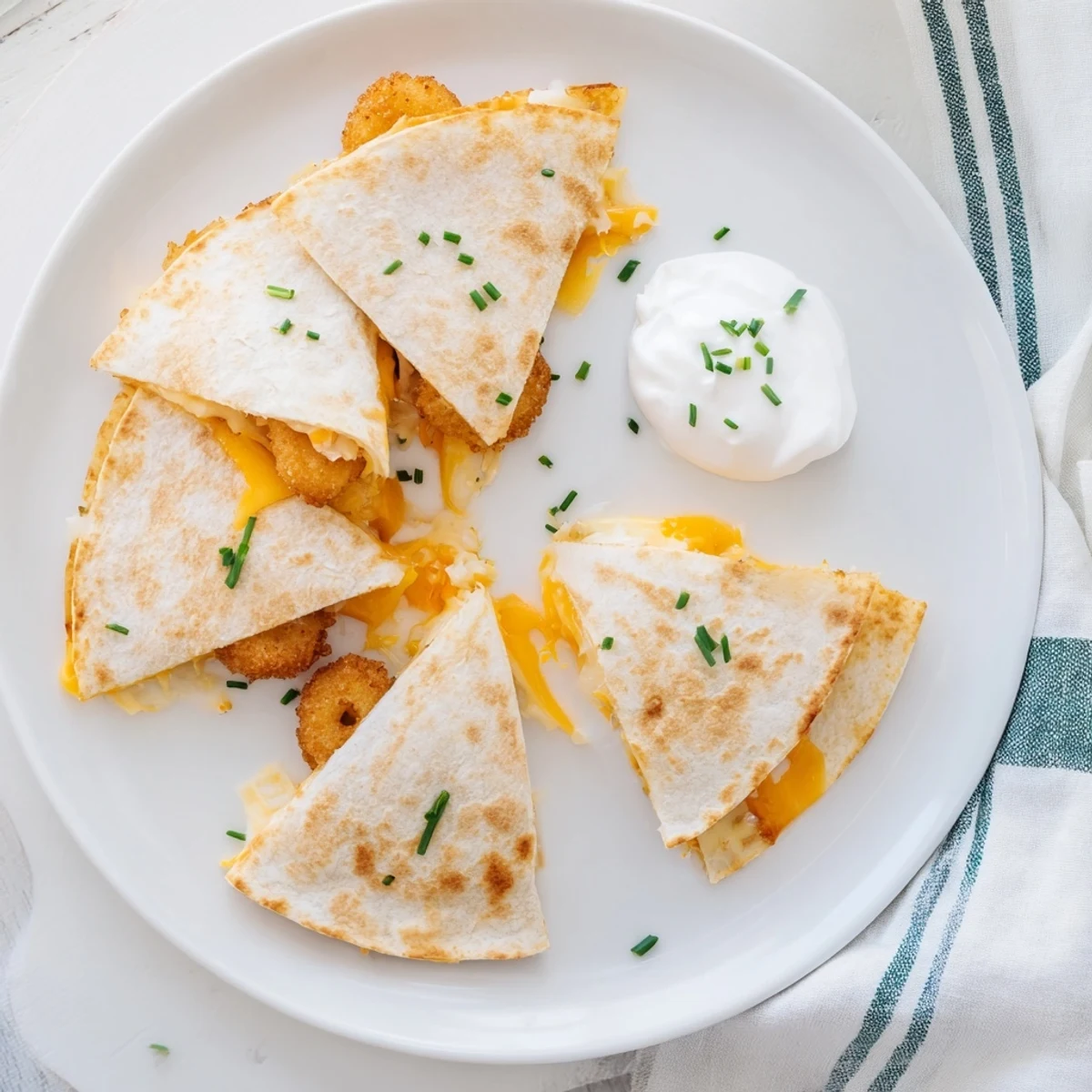 Crispy fried onion rings and gooey mozzarella folded inside warm flour tortillas for snacking