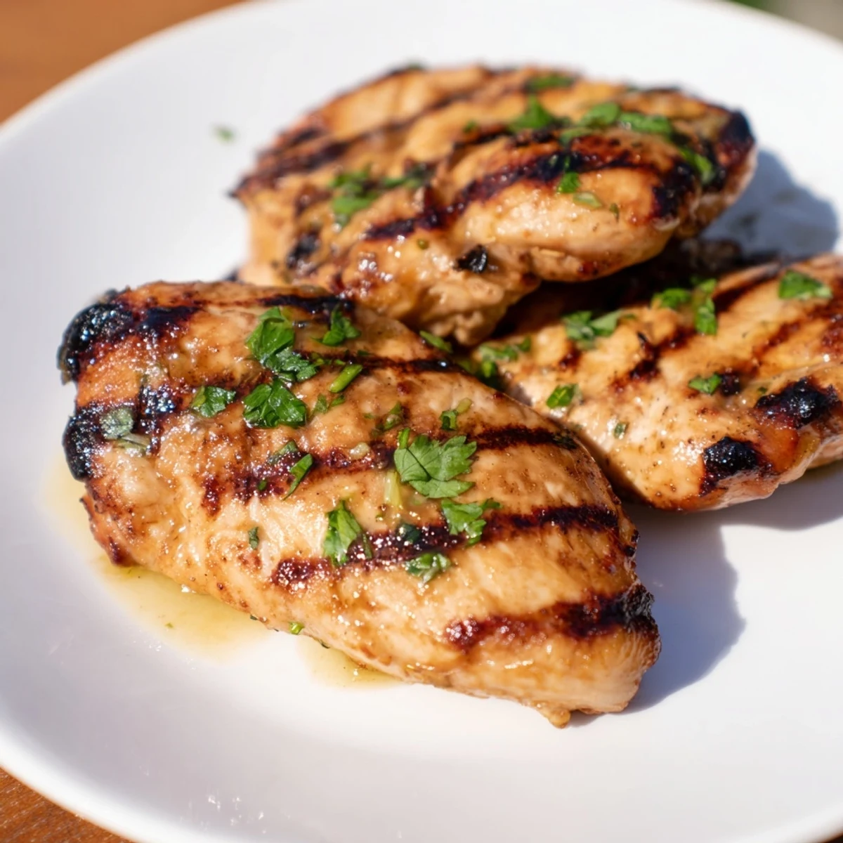 Perfectly grilled Key West Grilled Chicken featuring char marks and glazed with tangy citrus honey sauce